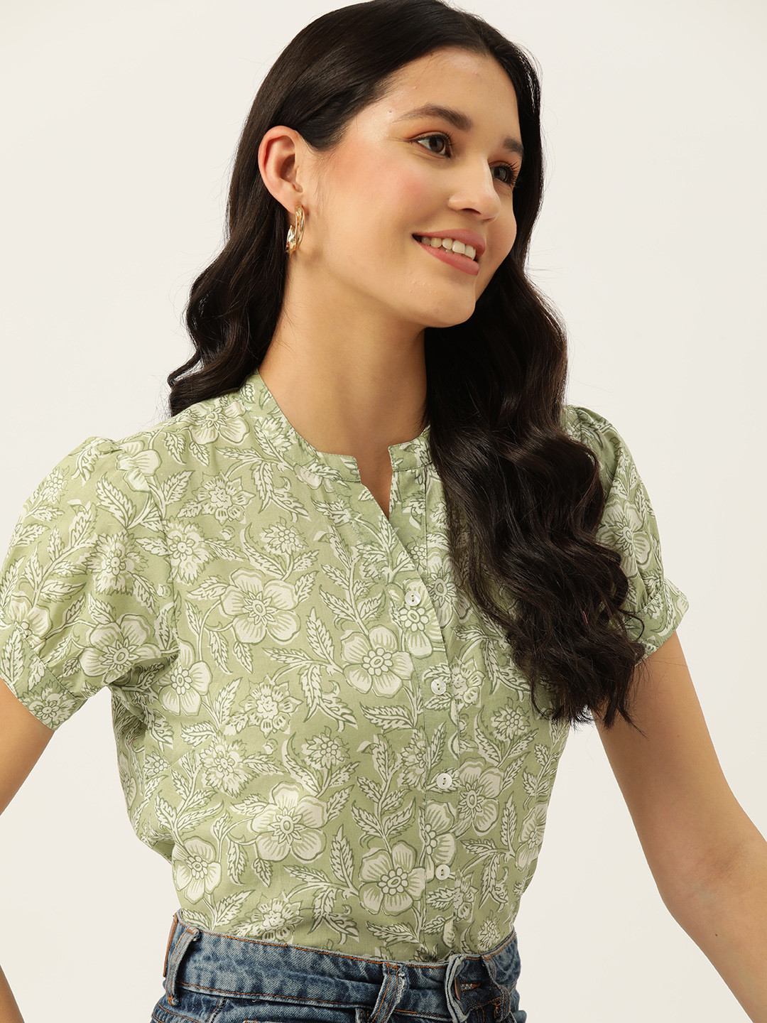 Buy DressBerry Women Straight Floral Printed Cotton Casual Shirt ...