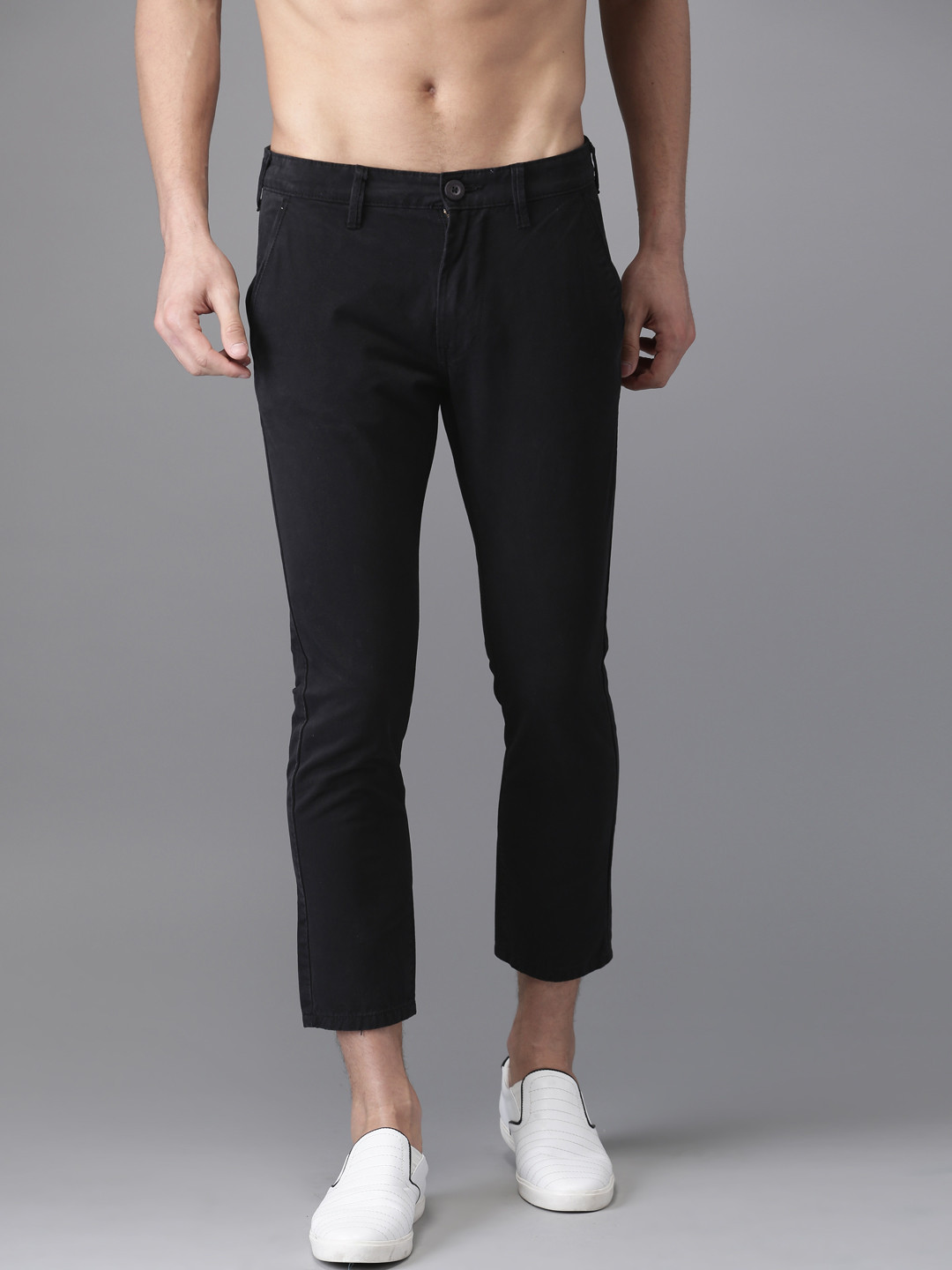 Buy HERE&NOW Men Black Slim Fit Solid Regular Cropped Trousers Trousers for Men 2327663 Myntra