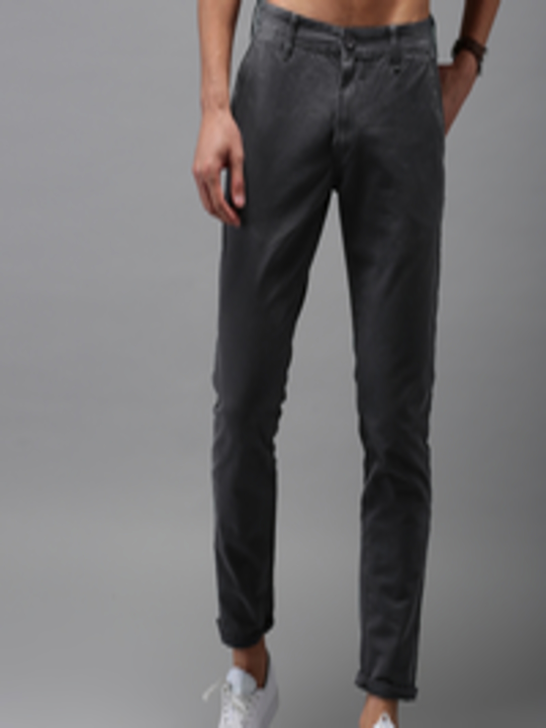 Buy HERE&NOW Men Grey Slim Fit Solid Chinos - Trousers for Men 2327682 ...