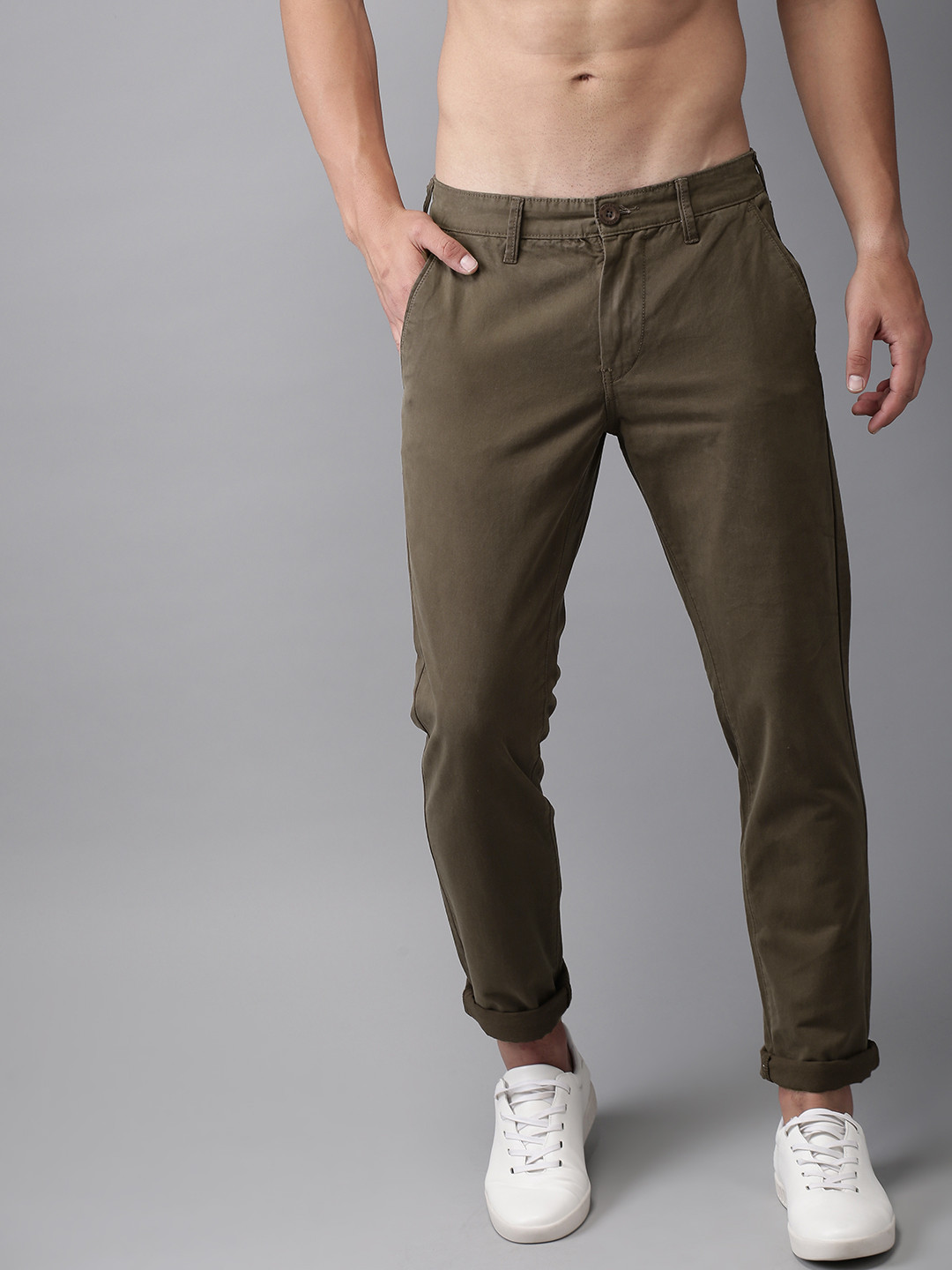 Buy HERE&NOW Men Brown Slim Fit Solid Chinos - Trousers for Men 2327685 ...