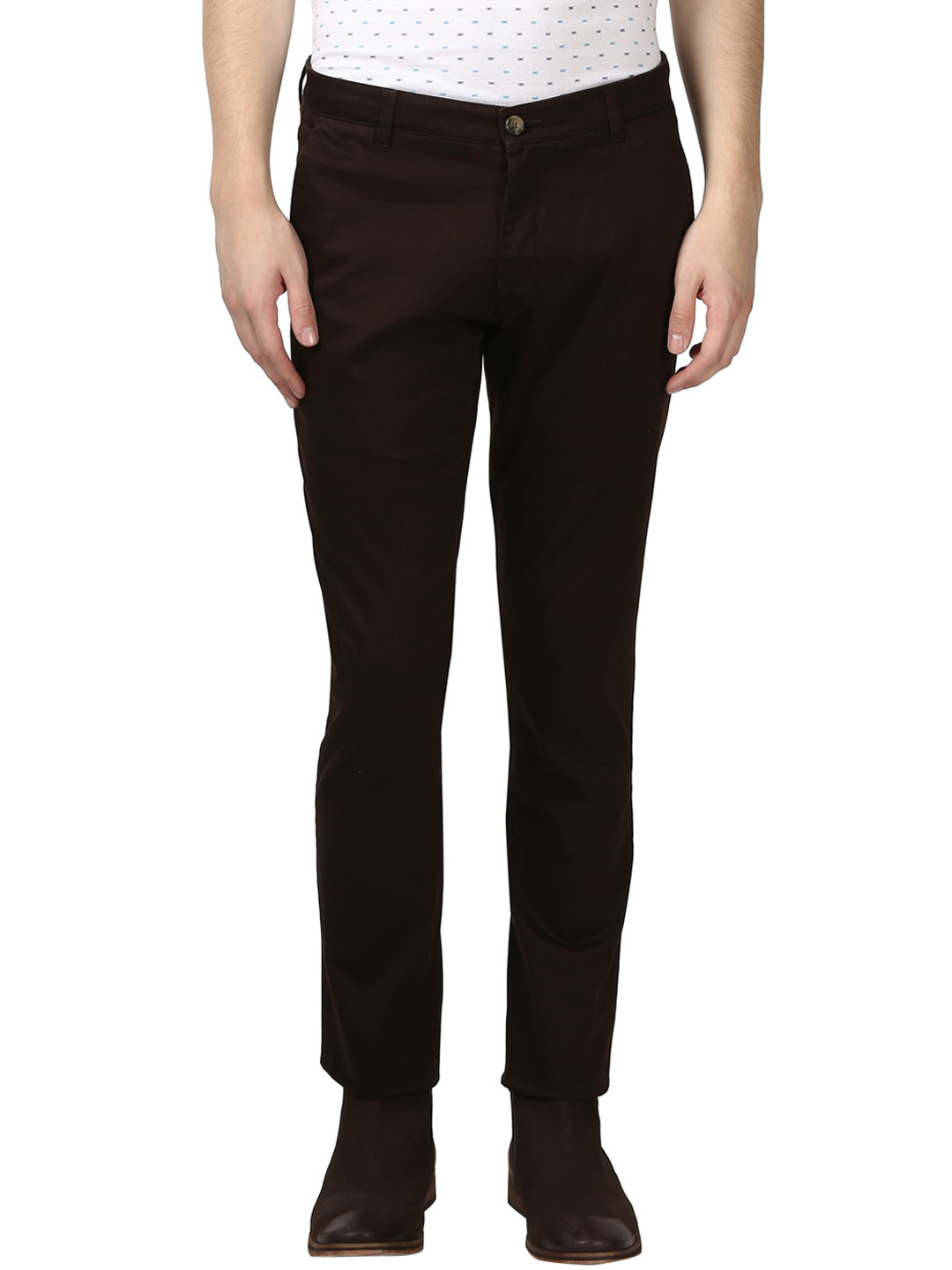 Buy Parx Men Coffee Brown Tapered Fit Solid Regular Trousers - Trousers ...