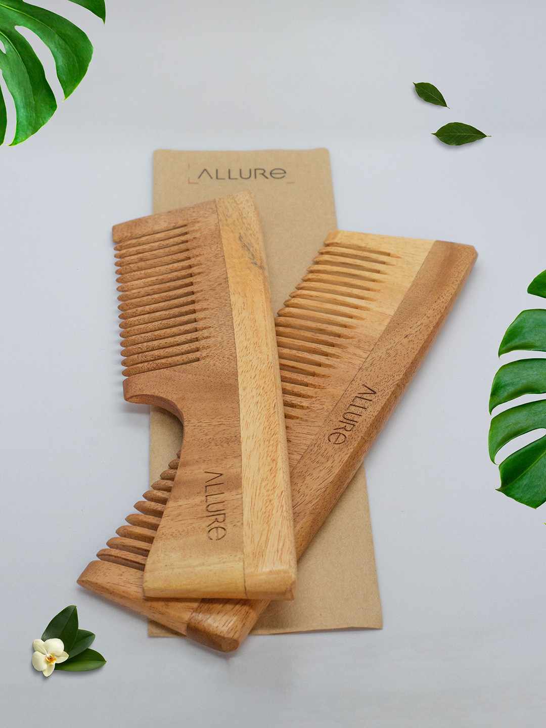 Buy ALLURE Set Of 2 Neem Wooden Combs Hair Brush And Comb for Unisex