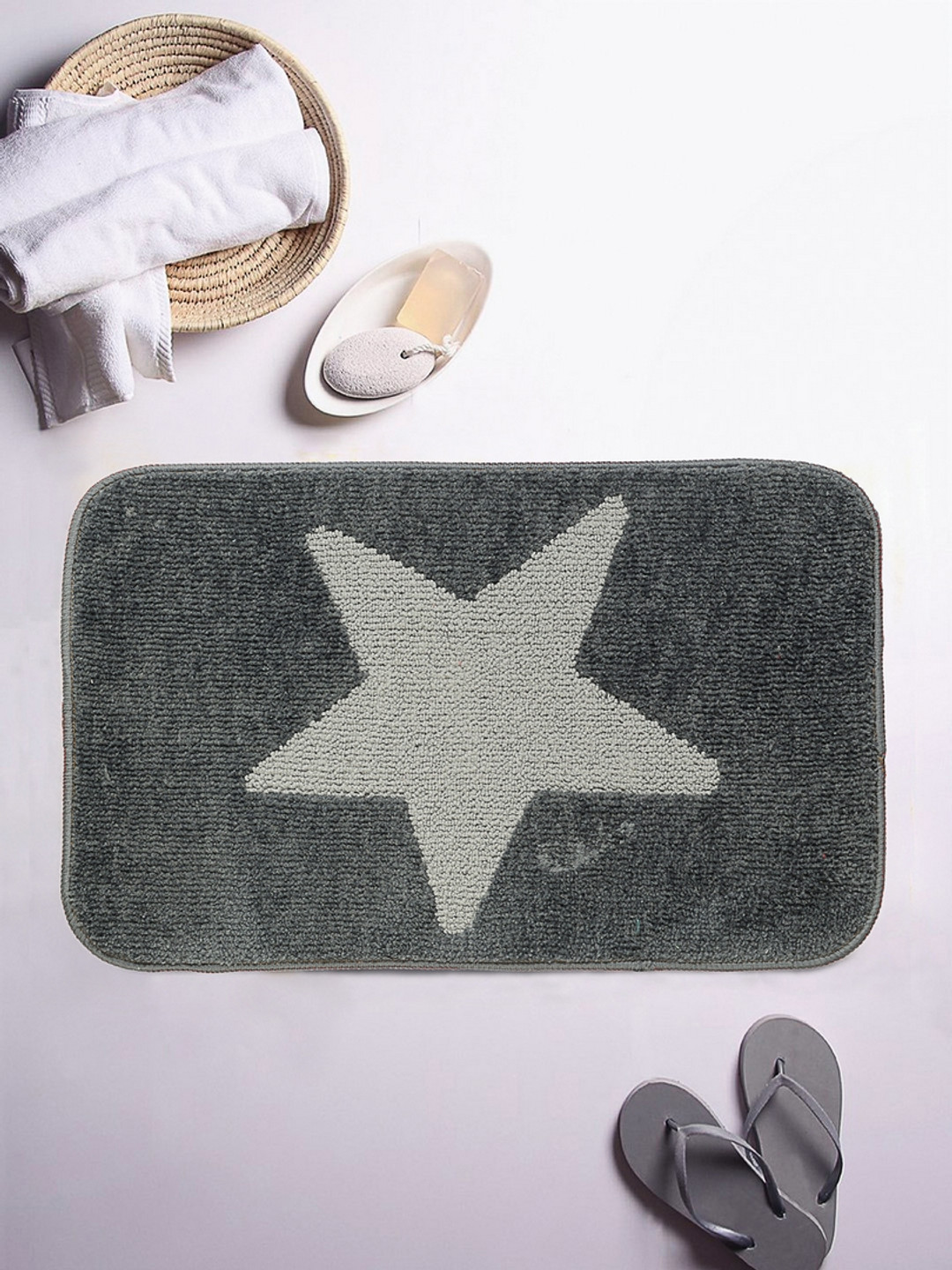 Buy ROMEE Grey Patterned Rectangular Printed Bath Rug Bath Rugs for