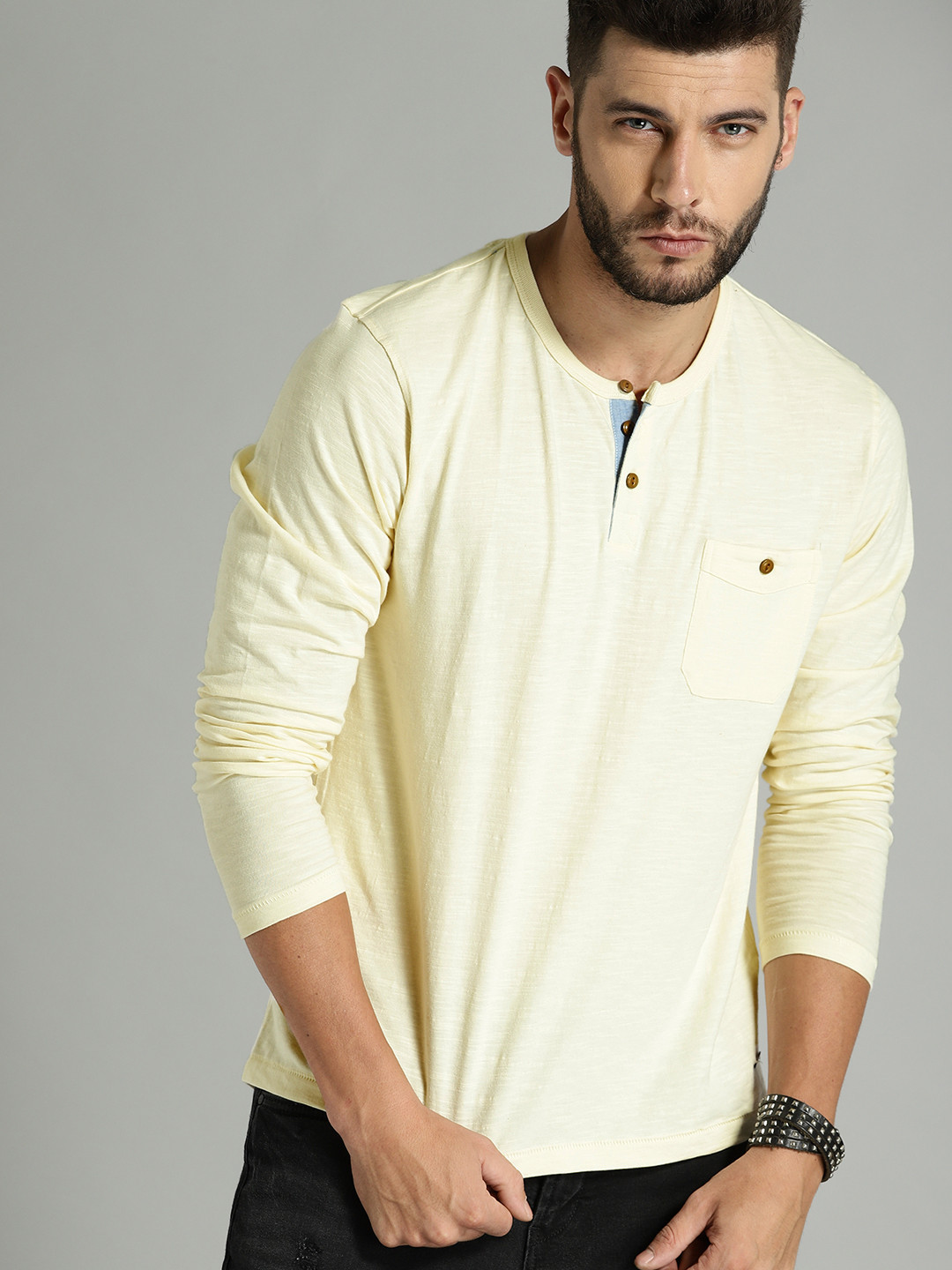 Buy Roadster Men Cream Coloured Solid Henley T Shirt Tshirts for Men 2329011 Myntra