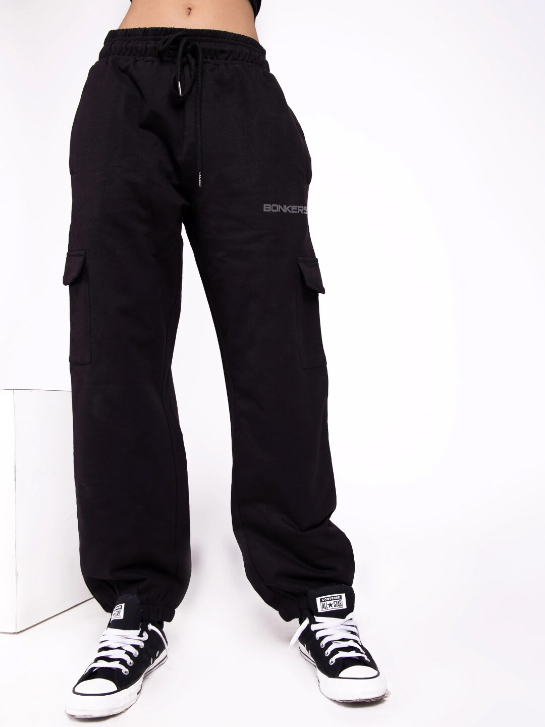 Buy Bonkers Corner Women Black Mid Rise Cargo Track Pants Track Pants