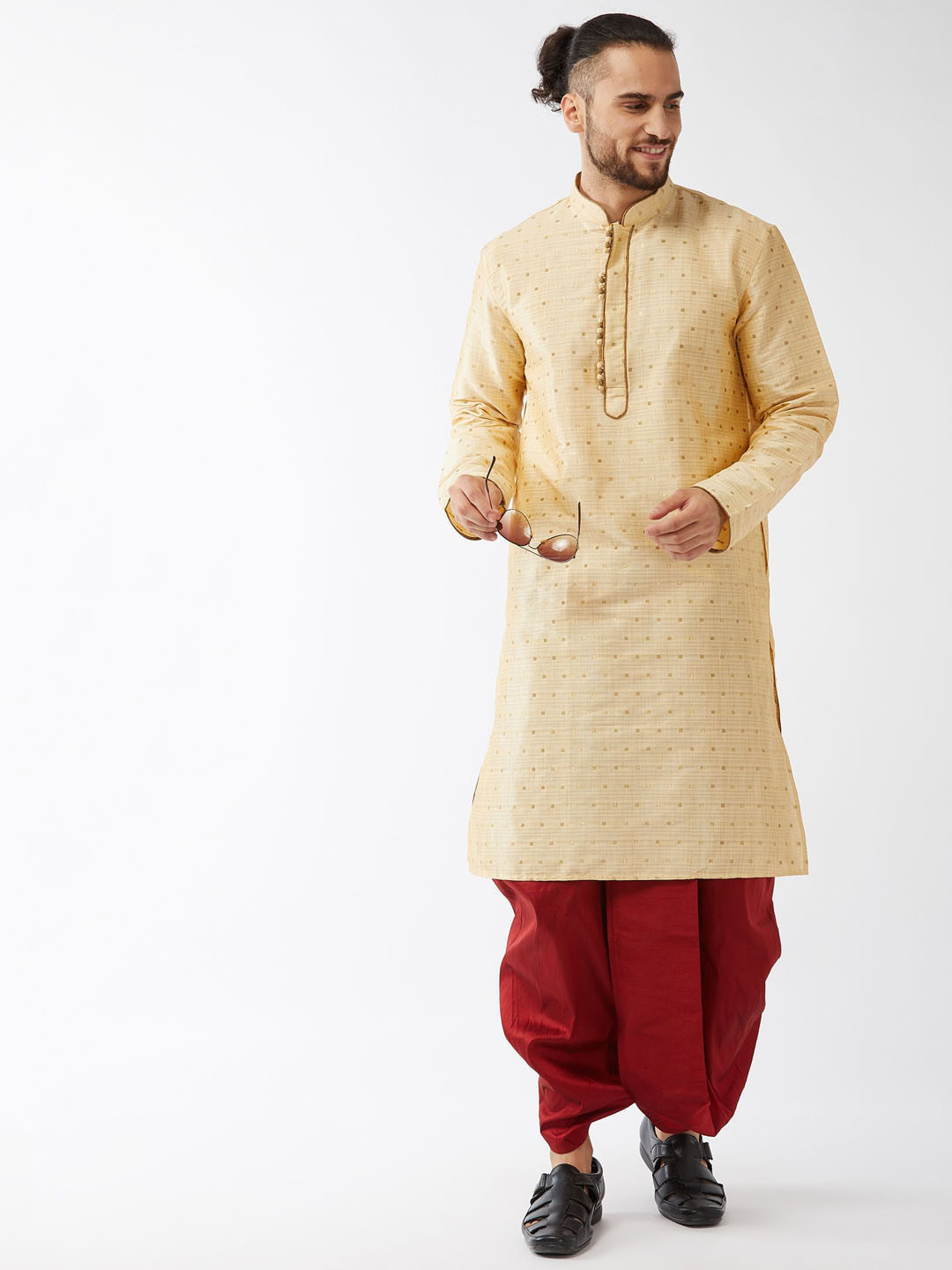 Men Solid Embroidered Kurta with Dhoti Pants