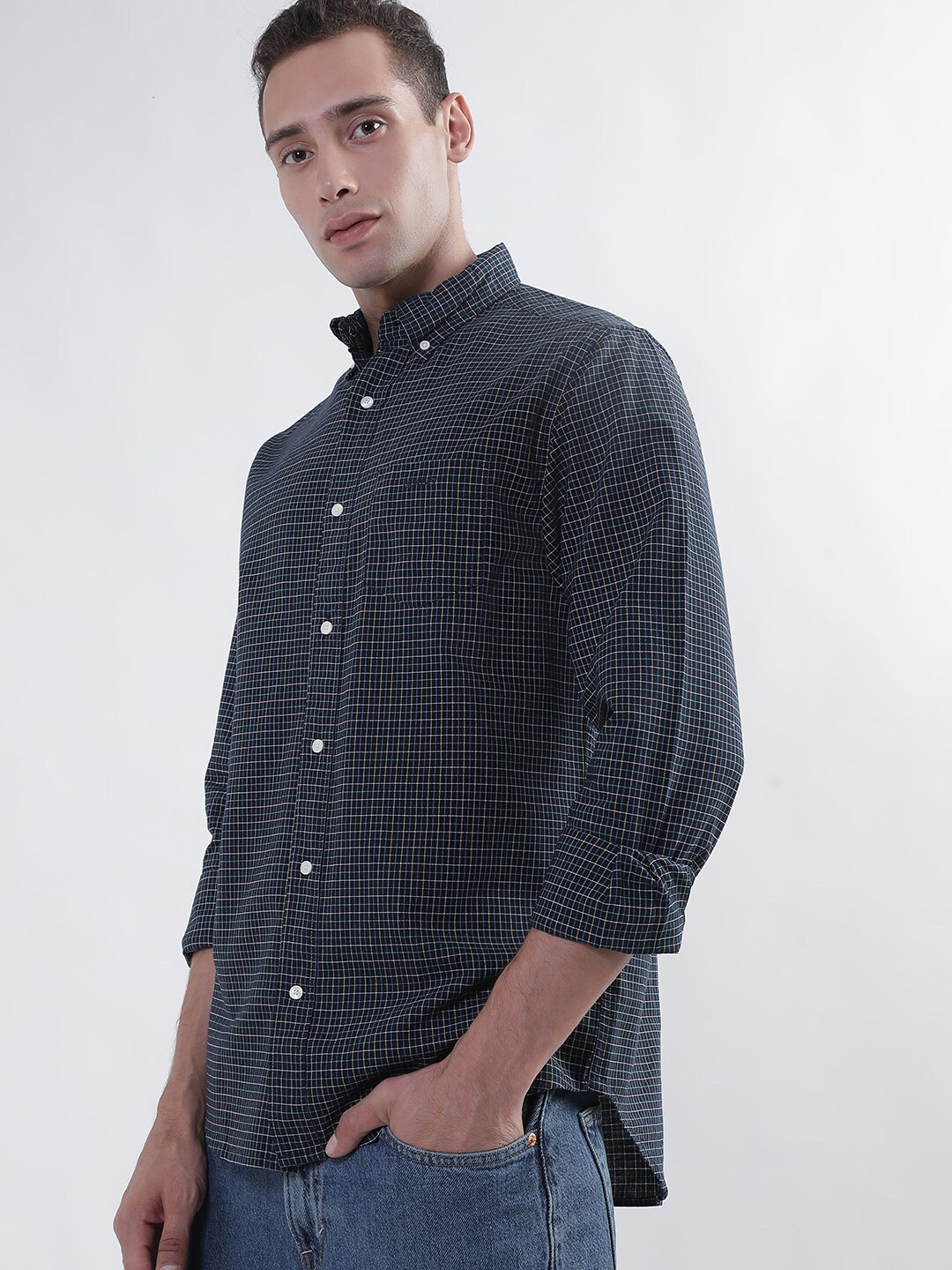 Gant Men Green Checked Button Down Collar Full Sleeves Shirt