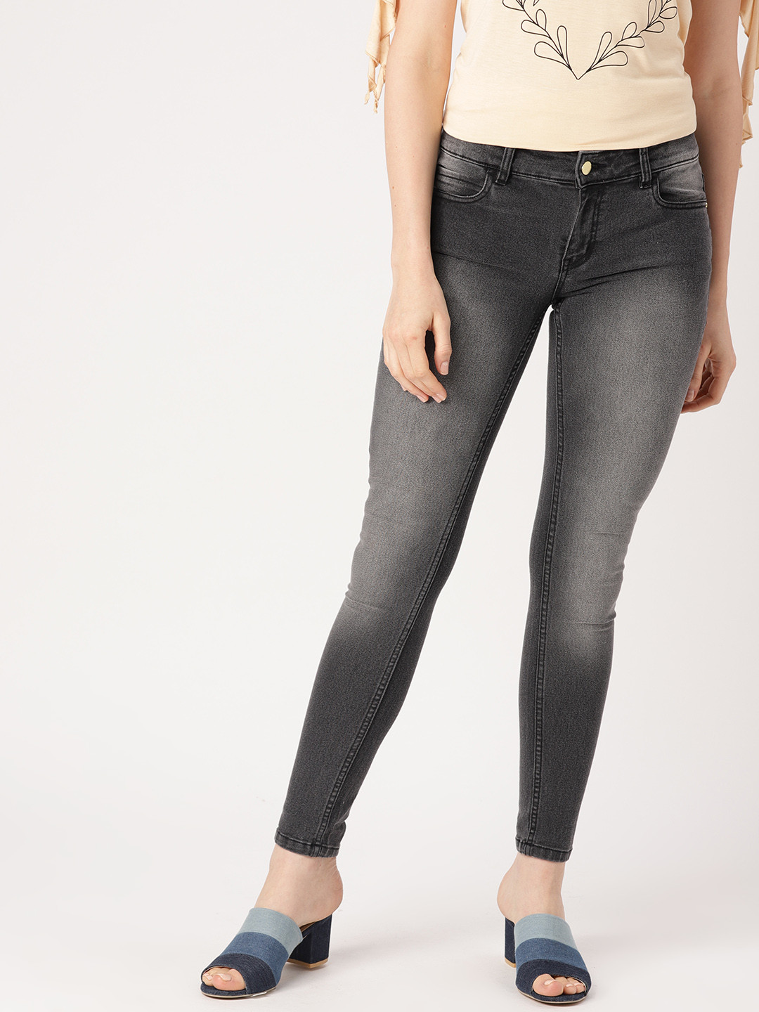 Buy DressBerry Women Charcoal Grey Skinny Fit Mid Rise Clean Look