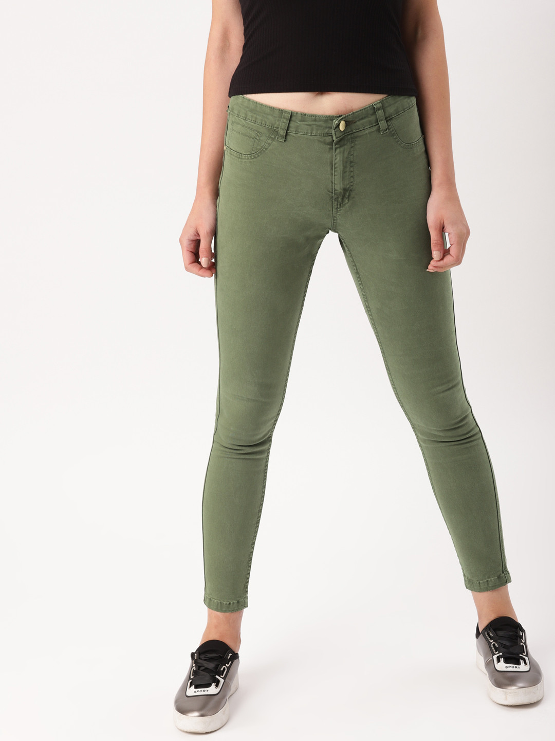 Pista Green Solid Relaxed Fit Jeggings