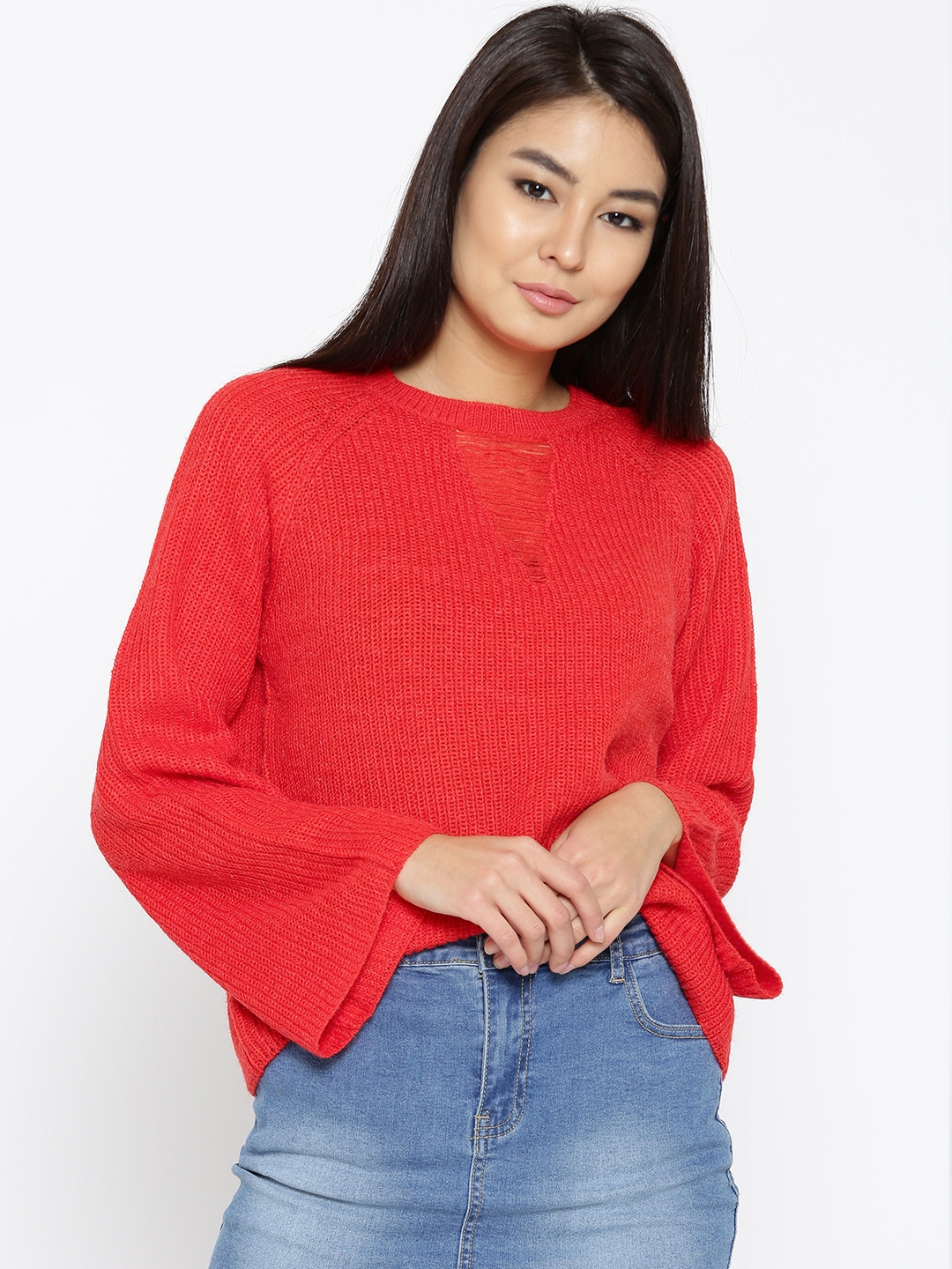Buy ONLY Women Red Ribbed Pullover - Sweaters for Women 2331081 | Myntra