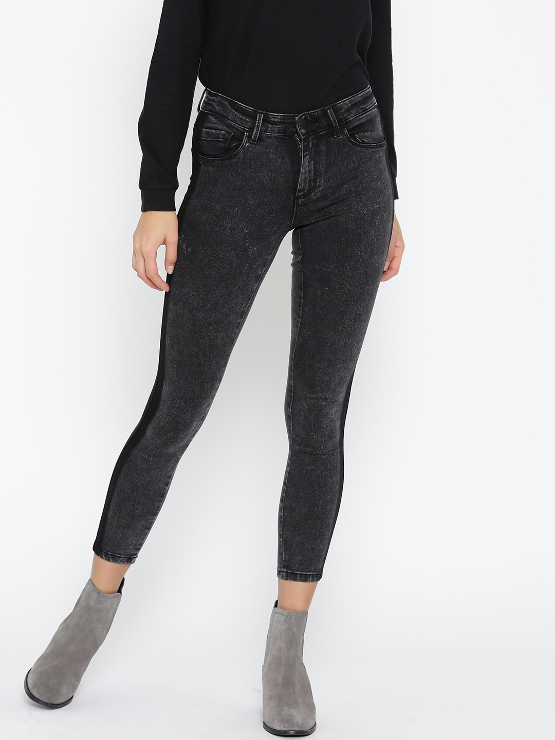 Buy ONLY Women Charcoal Grey Skinny Fit Mid Rise Clean Look Stretchable
