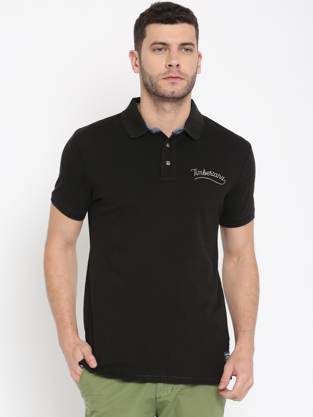 Buy Timberland Men Black Solid Polo Collar T Shirt - Tshirts for Men ...