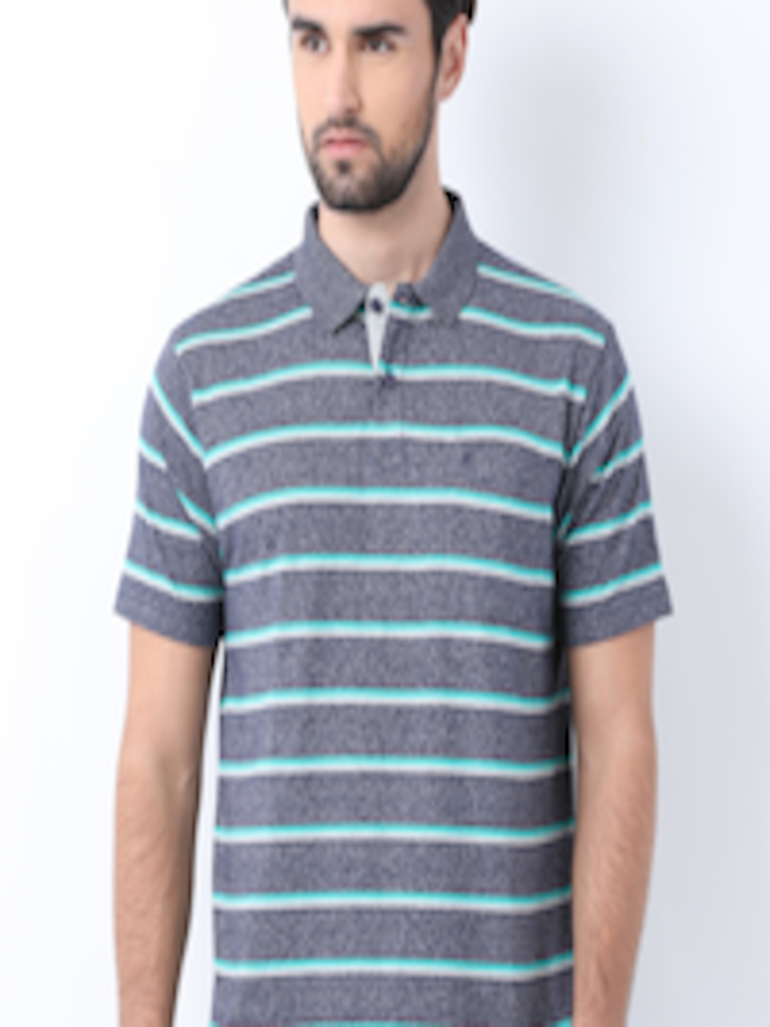 Buy Classic Polo Men Grey Melange Striped Polo Collar T Shirt - Tshirts ...