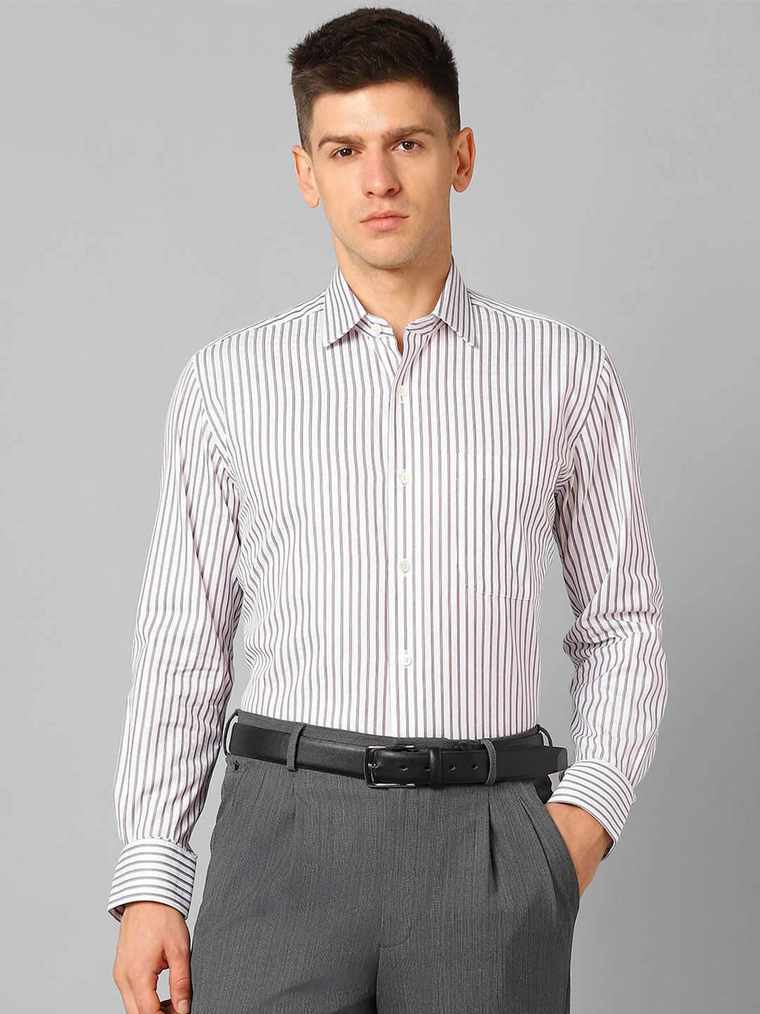 Buy Luxure By Louis Philippe Vertical Striped Pure Cotton Formal Shirt