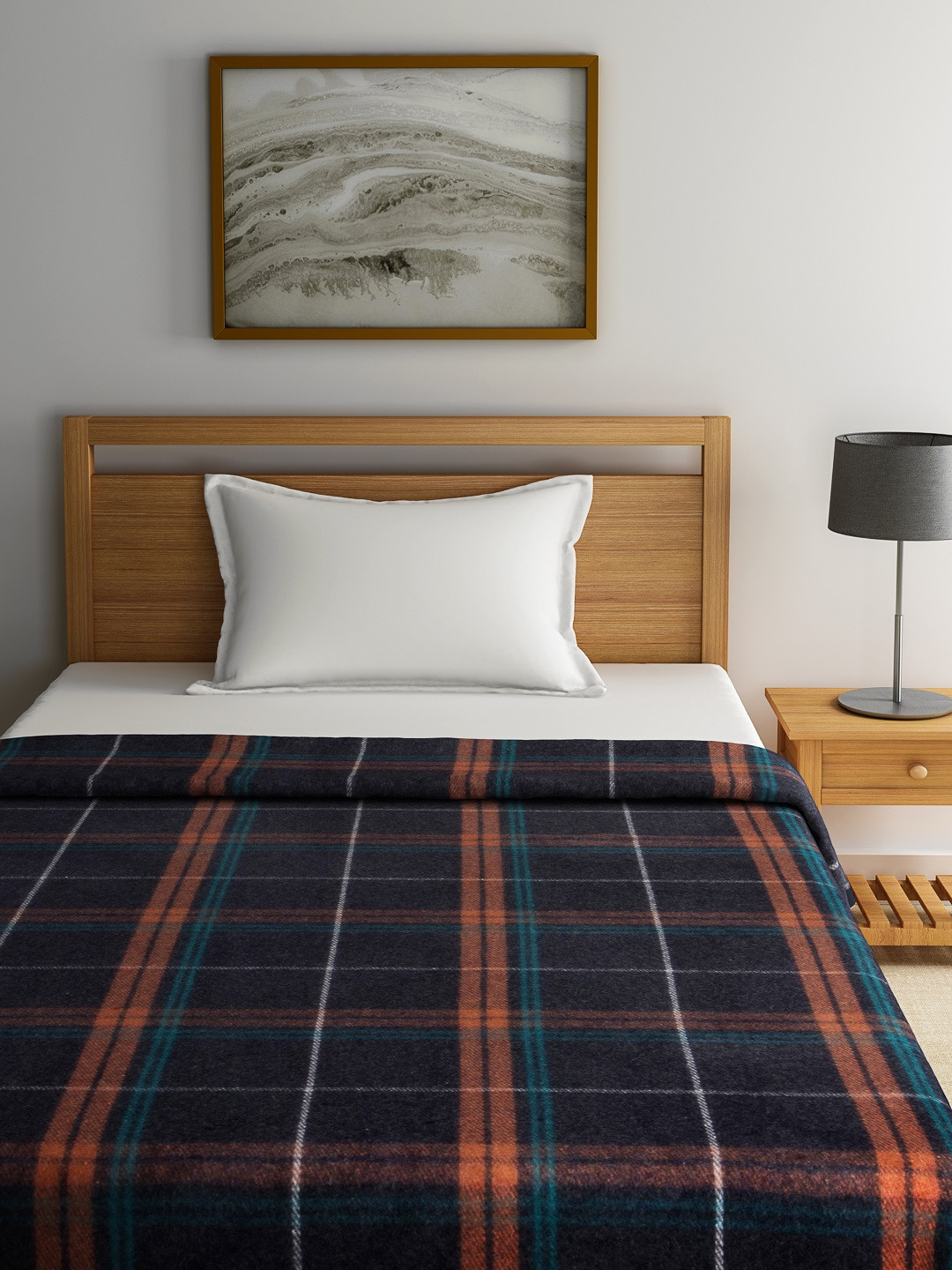 Buy Raymond Home Orange & Charcoal Checked Mild Winter 500 GSM Single Bed Blanket Blankets