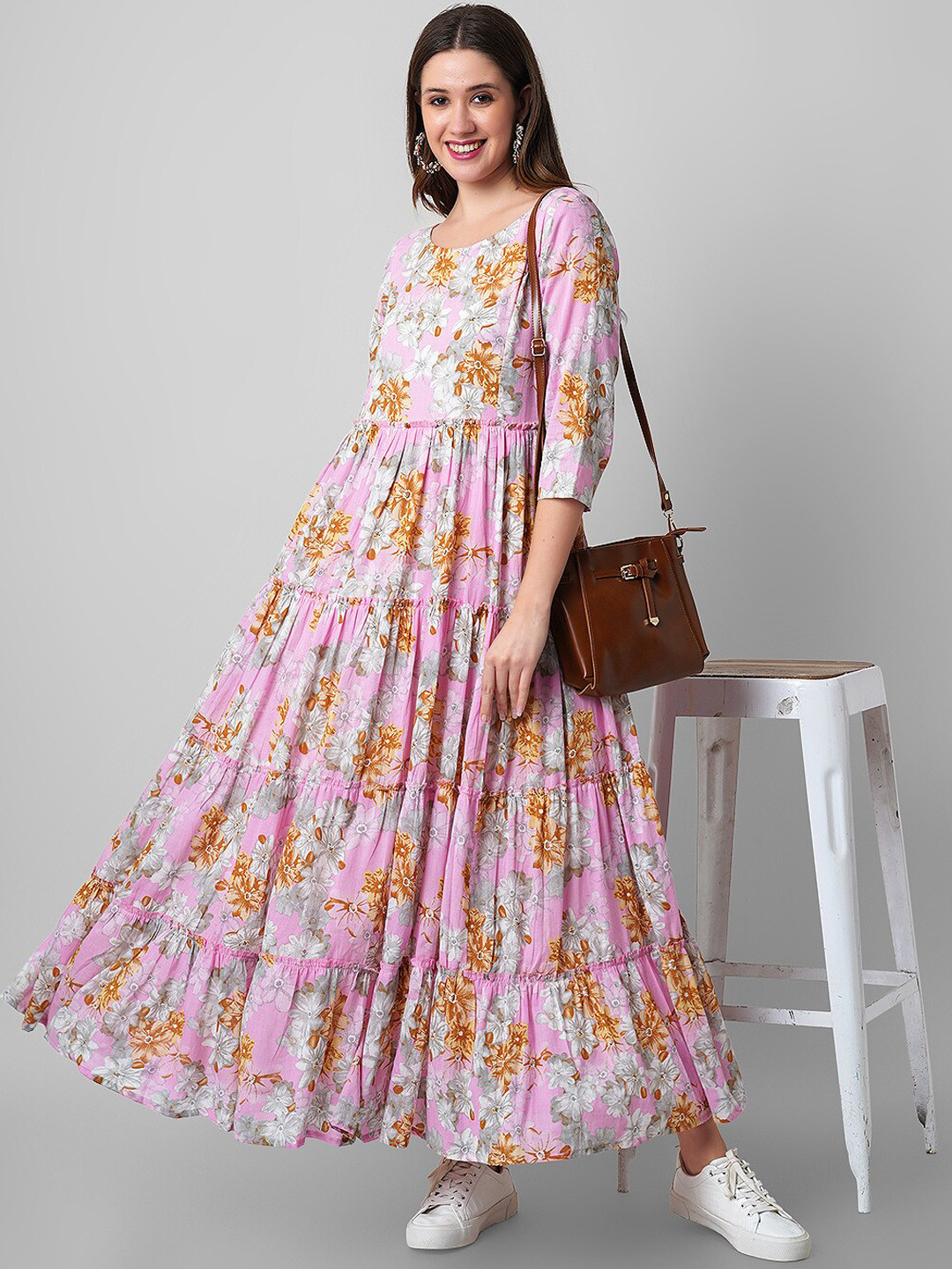 Floral Printed Cotton Ethnic Dress for Women