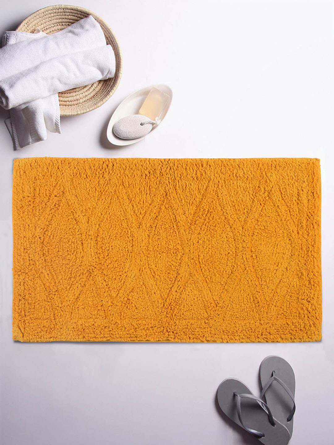 Buy ROMEE Yellow Textured Rectangular Bath Rug Bath Rugs for Unisex