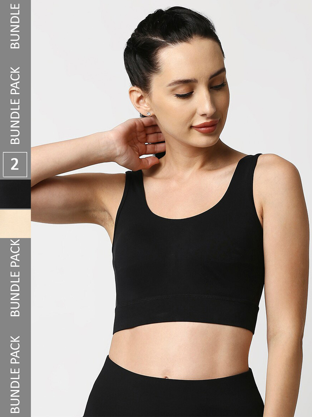 Buy Soie Women Medium Impact Non Padded Non Wired Long Line Sports Bra Pack Of 2 Bra for Women