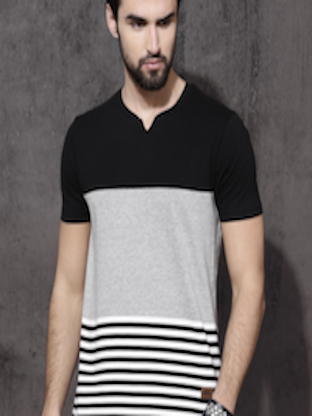 Buy Roadster Men Black & Grey Striped T Shirt - Tshirts for Men 2337964 ...