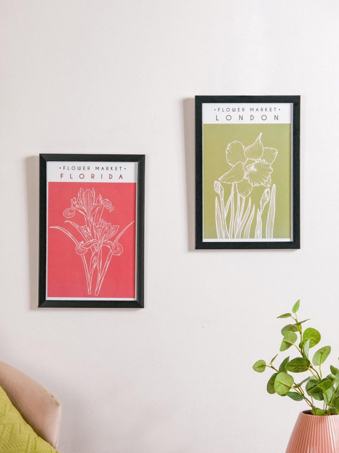 Buy Nestasia Green & Pink 2 Pieces Line Art Flower Framed Wall Art