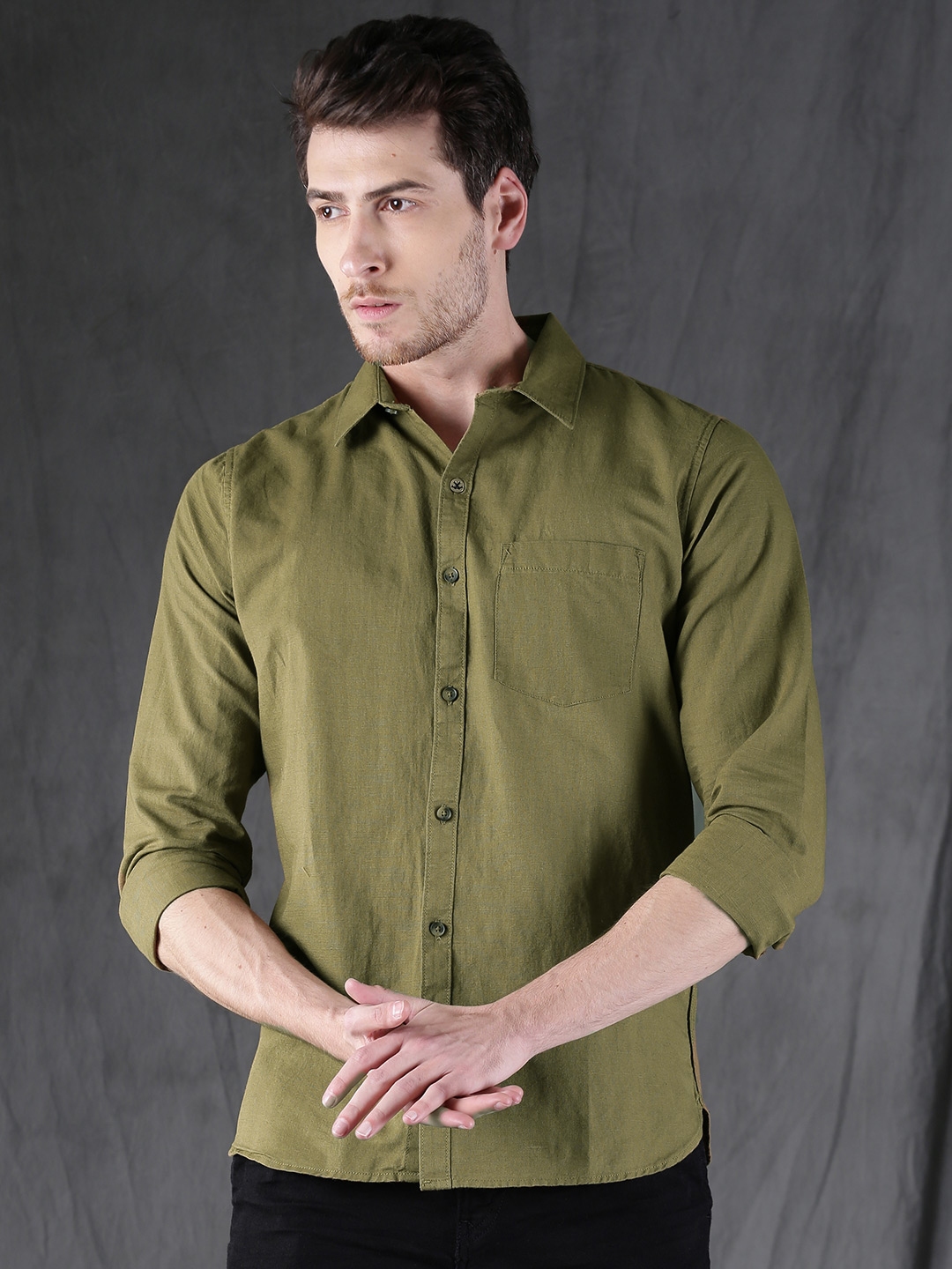 Buy WROGN Men Khaki Slim Fit Solid Casual Shirt - Shirts for Men ...