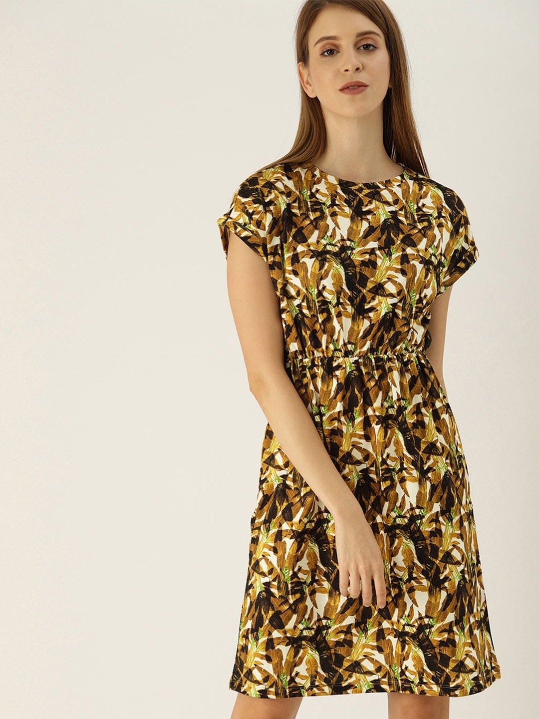 Buy Mast & Harbour Mustard Yellow Floral Printed Extended Sleeves ...