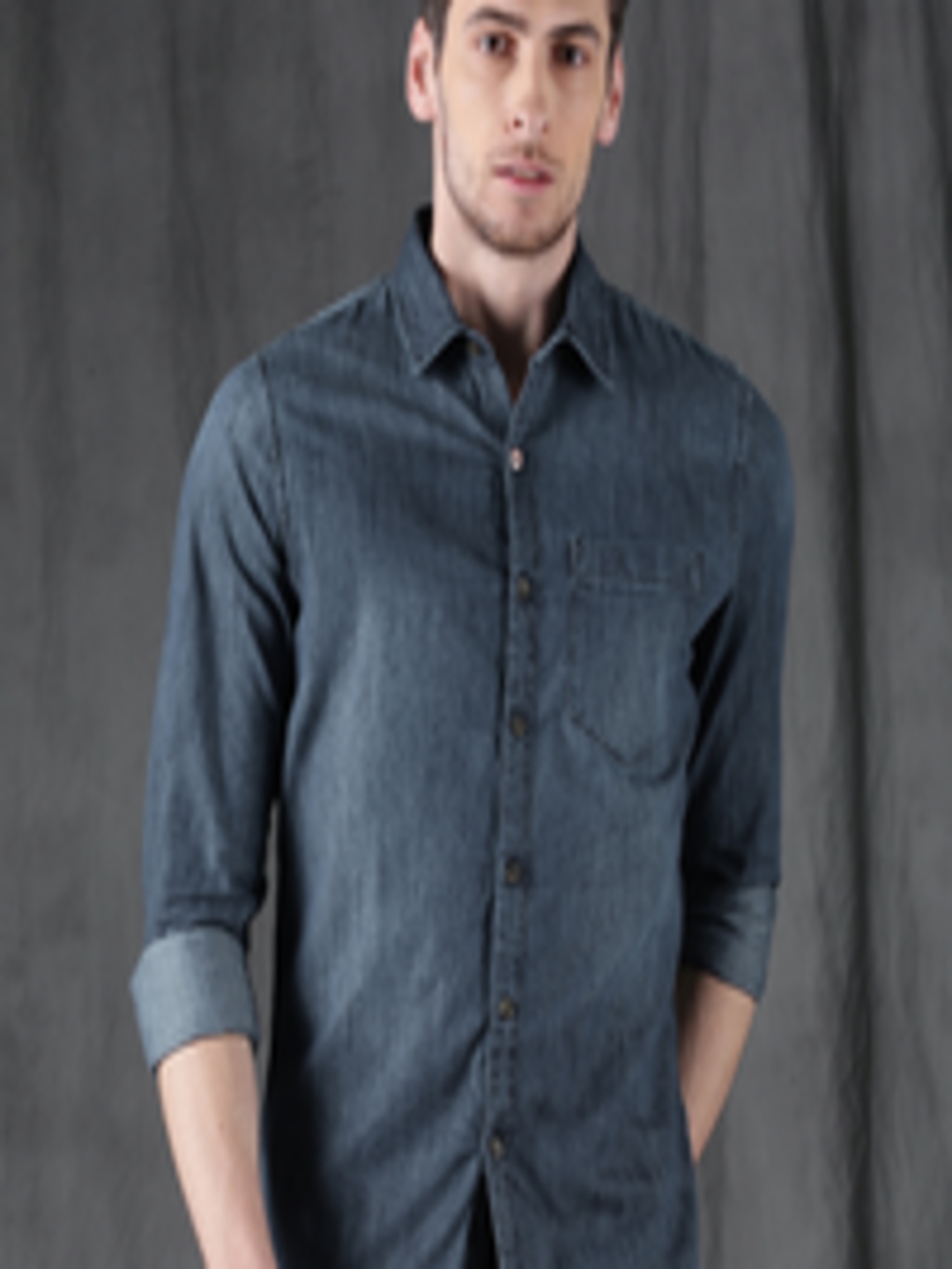 Buy WROGN Men Blue Slim Fit Solid Denim Casual Shirt - Shirts for Men ...