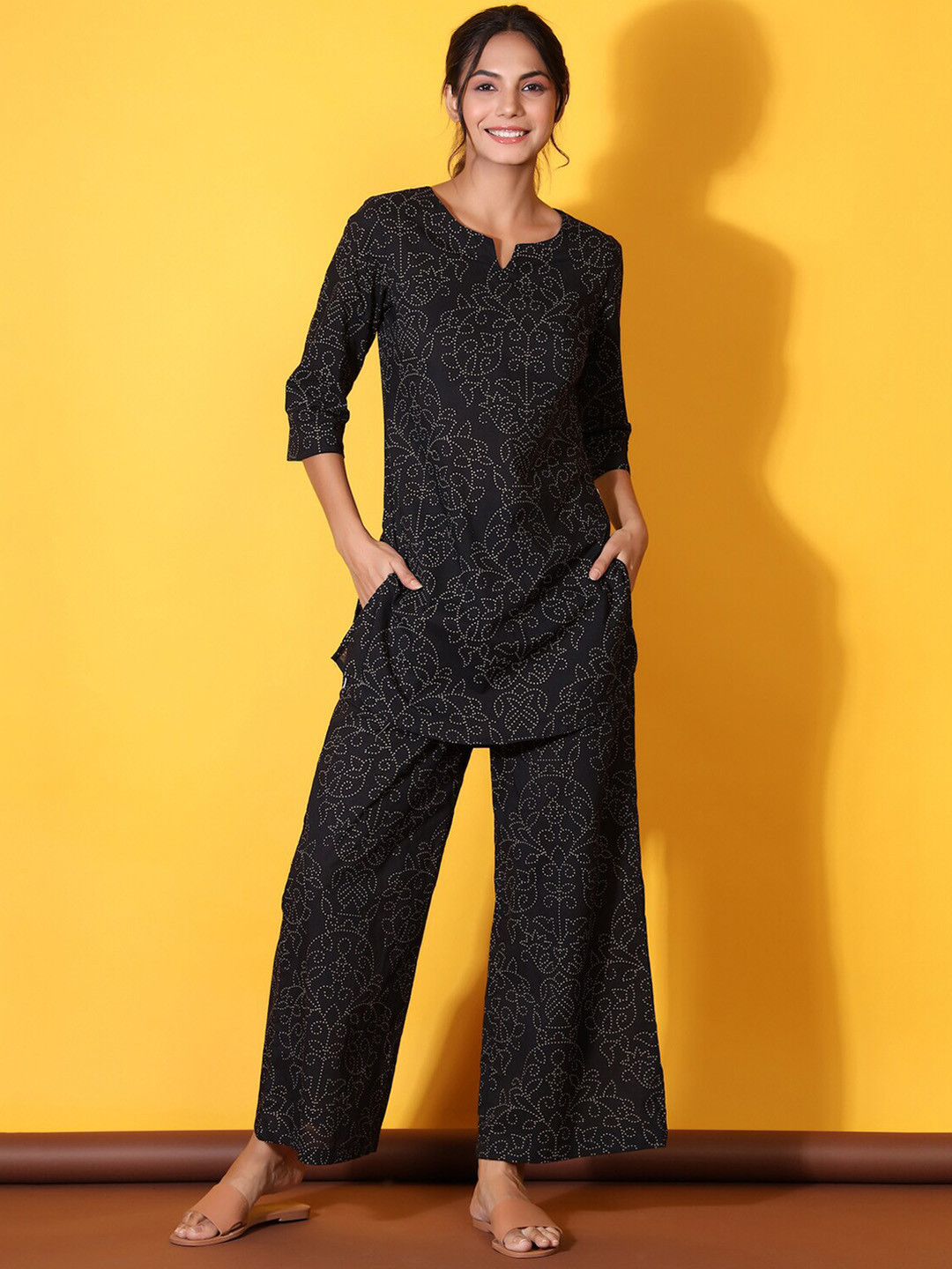 Black Zig-Zag Printed Kurta With Palazzo Ethnic Women Co-Ord Sets