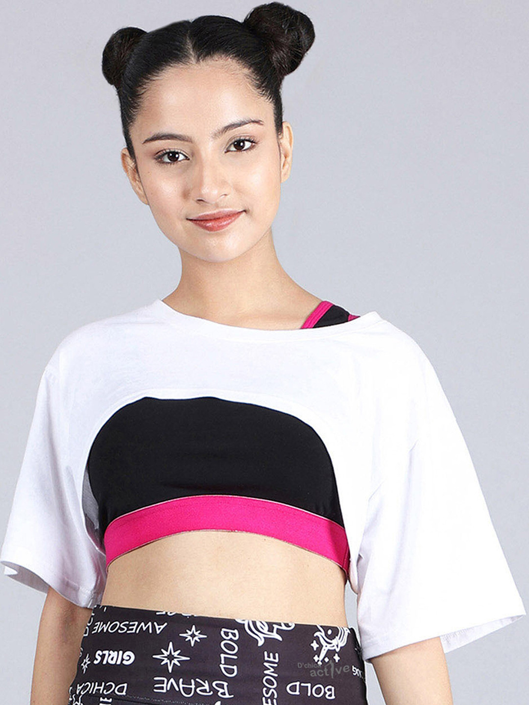 Buy DChica Girls Boxy Cotton Crop T Shirt With Sports Bra Tshirts for