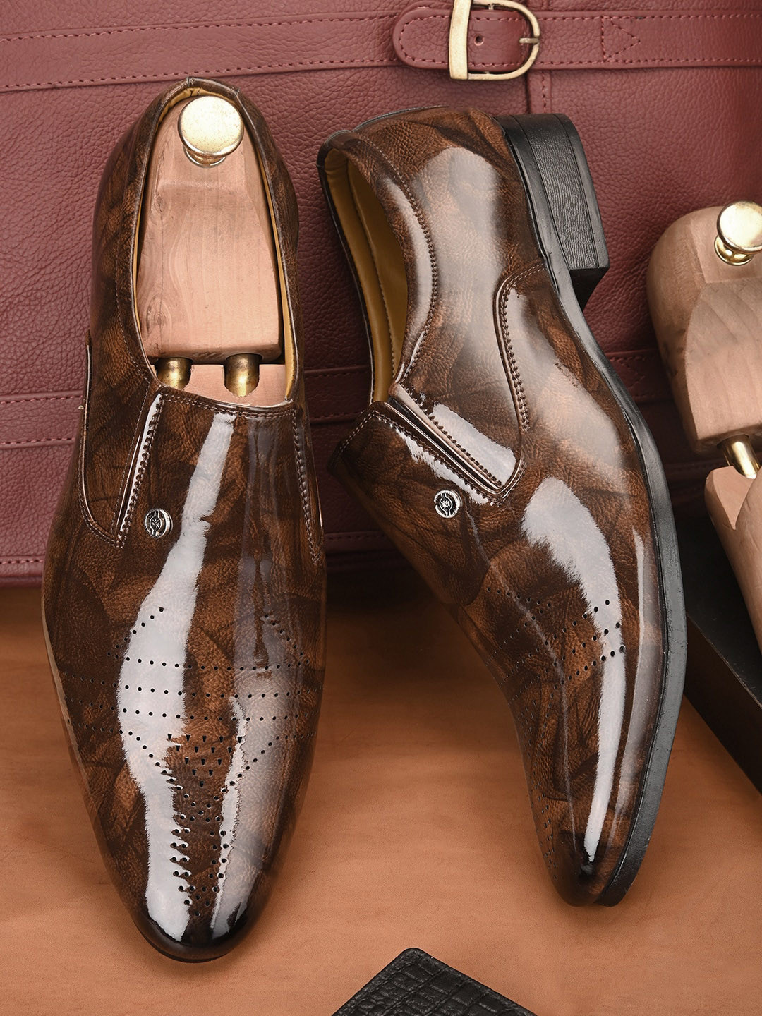 Buy HERE&NOW Men Brown Printed Formal Slip On Loafers Formal Shoes