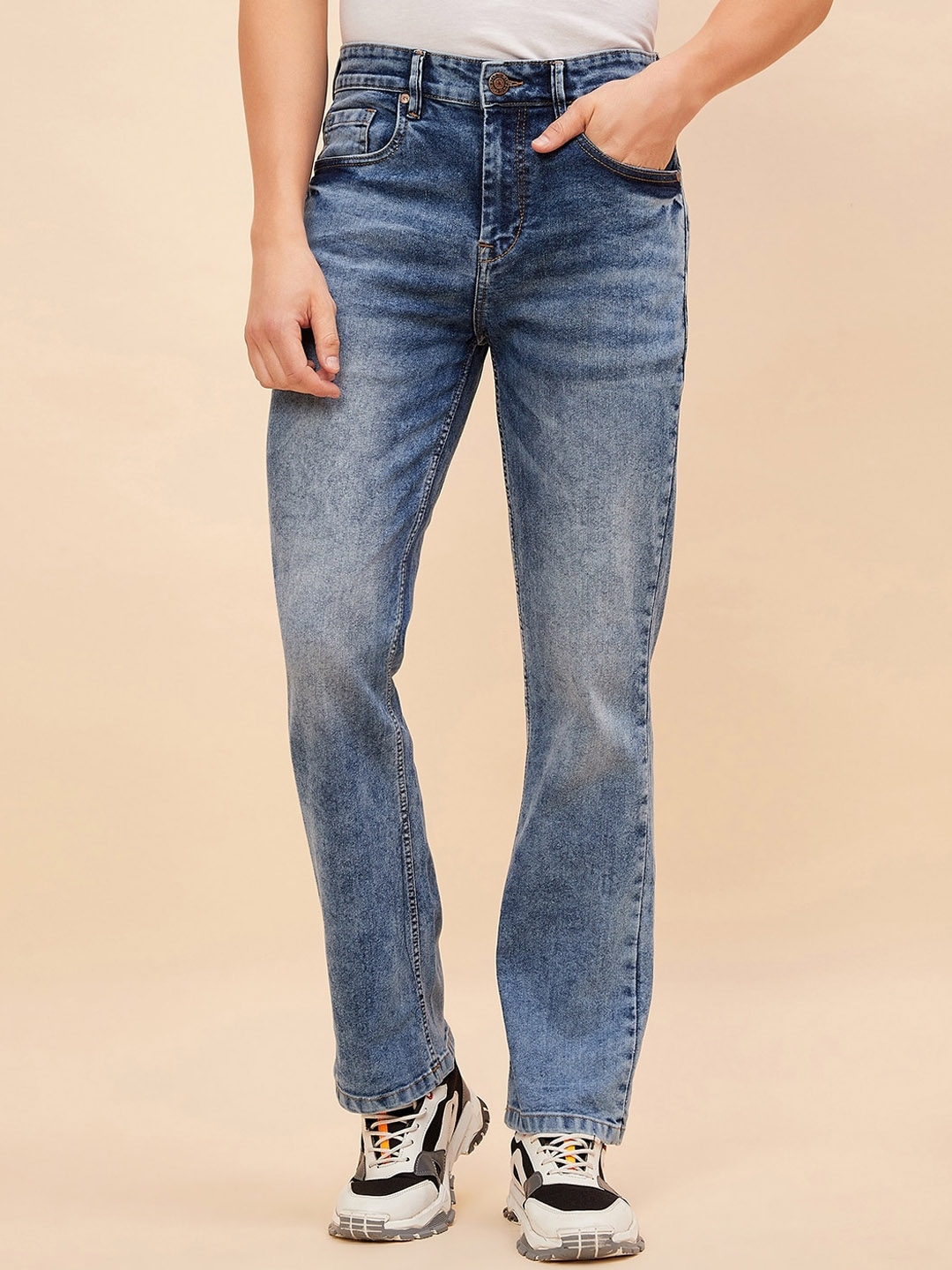 Buy High Star Men Bootcut Heavy Fade Acid Wash Stretchable Jeans ...