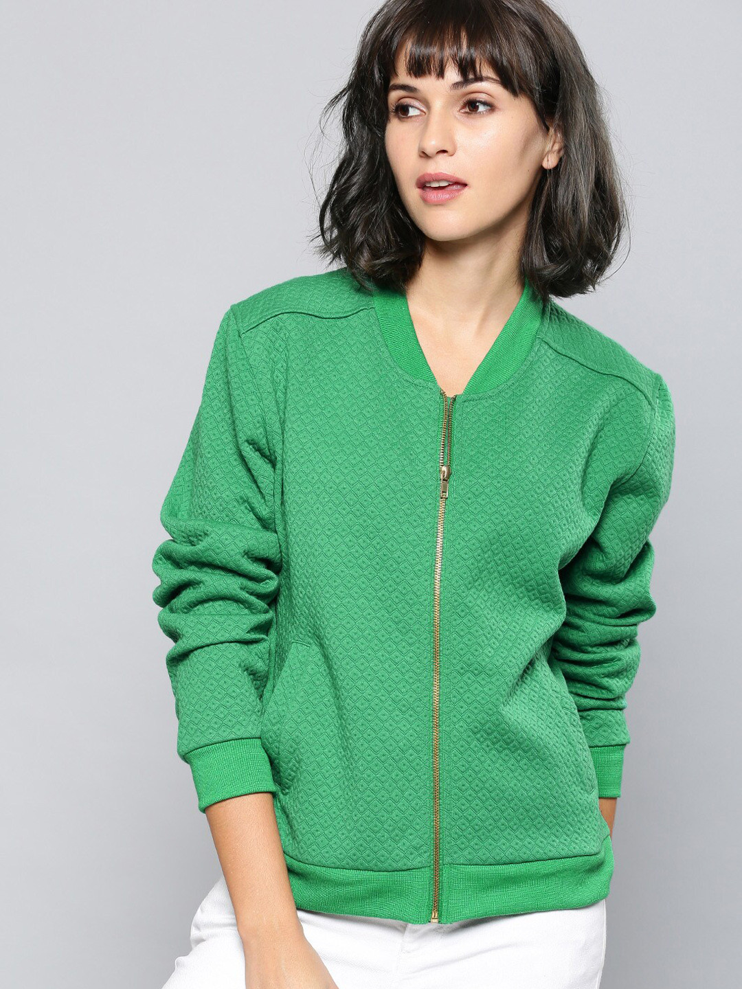 Buy Mast & Harbour Green Geometric Sporty Jacket Jackets for Women
