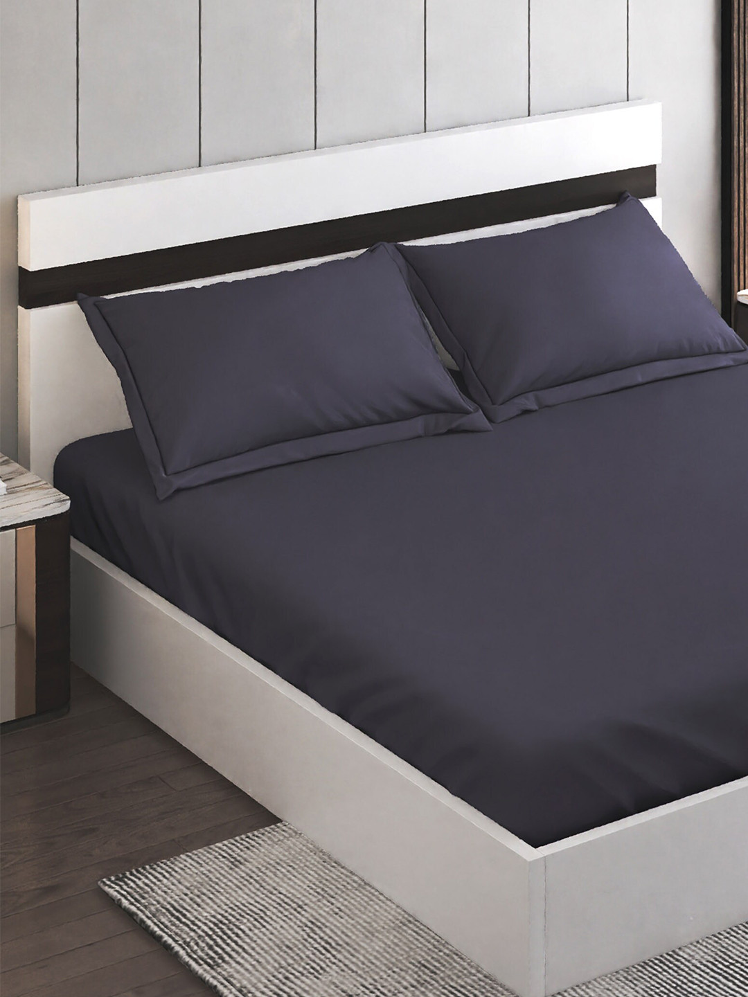 Buy Home Centre Sapphire Grey Cotton 300 TC King Bedsheet With 2 Pillow