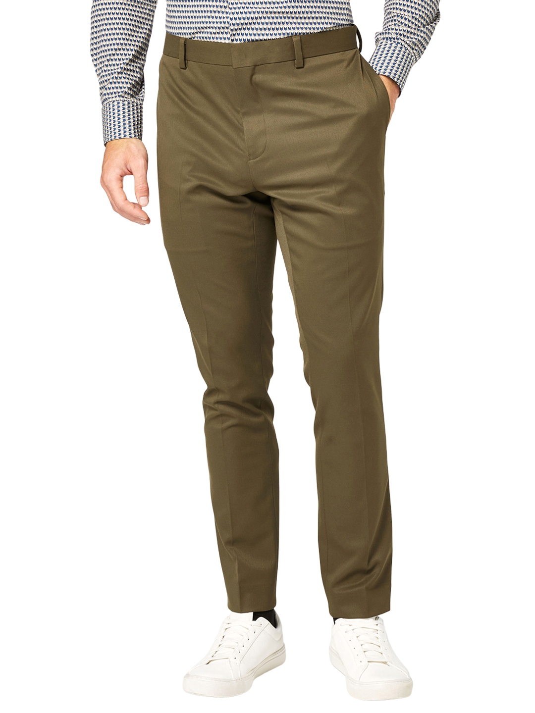 Buy Next Men Olive Green Slim Fit Solid Regular Trousers - Trousers for ...