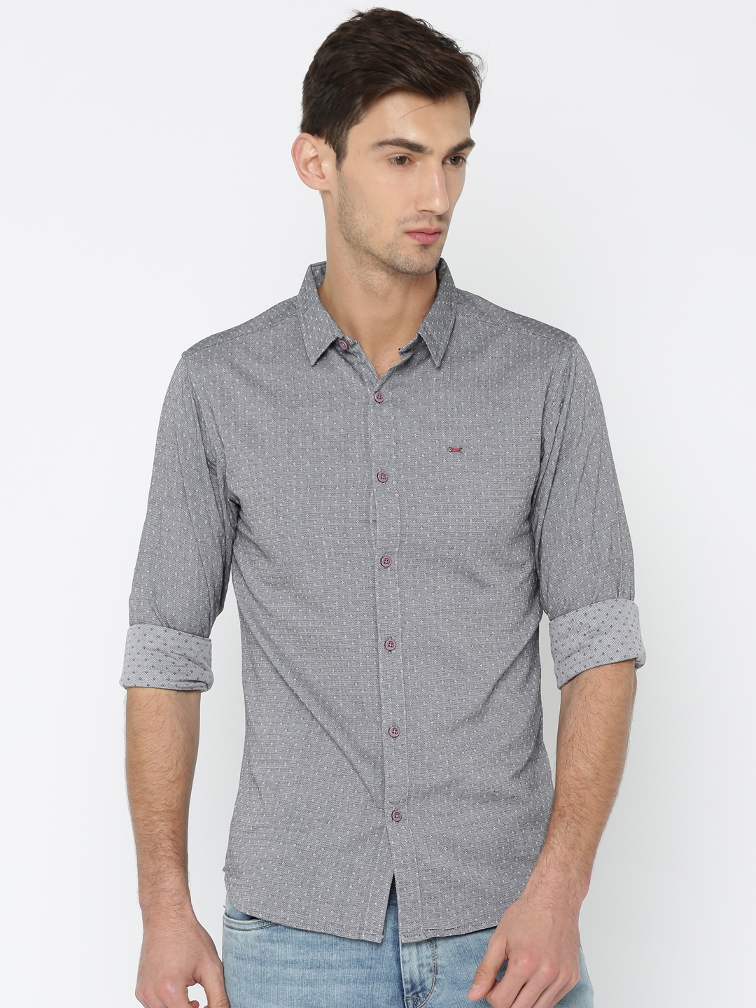 Buy SPYKAR Men Grey Regular Fit Self Design Casual Shirt - Shirts for ...