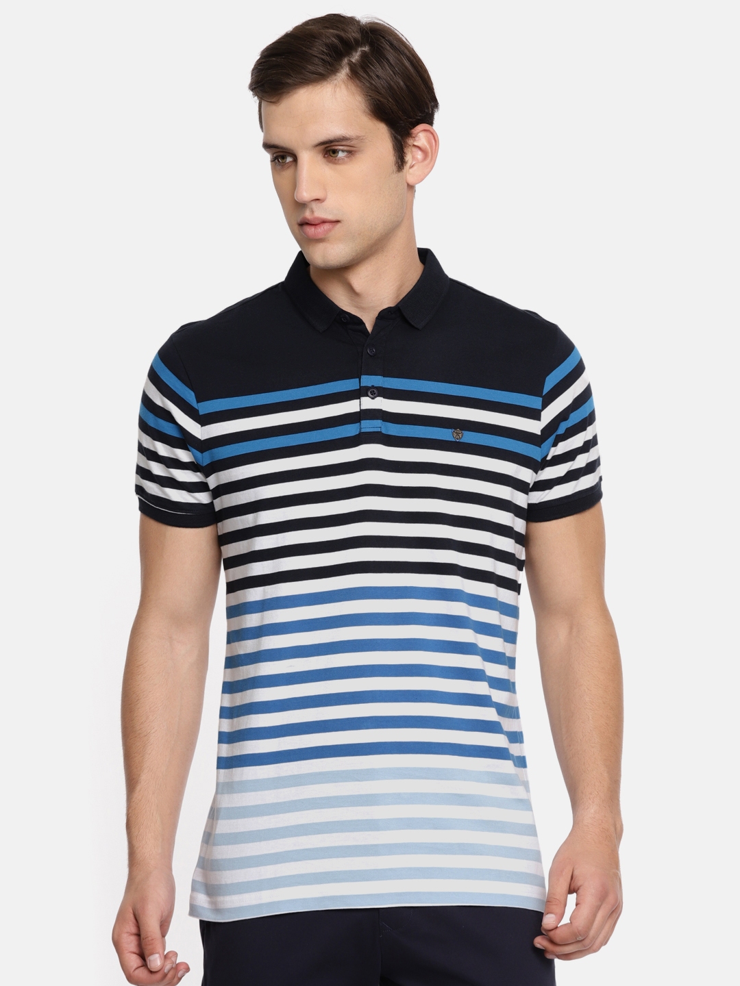 Buy SPYKAR Men Navy Blue & White Striped Polo T Shirt - Tshirts for Men ...