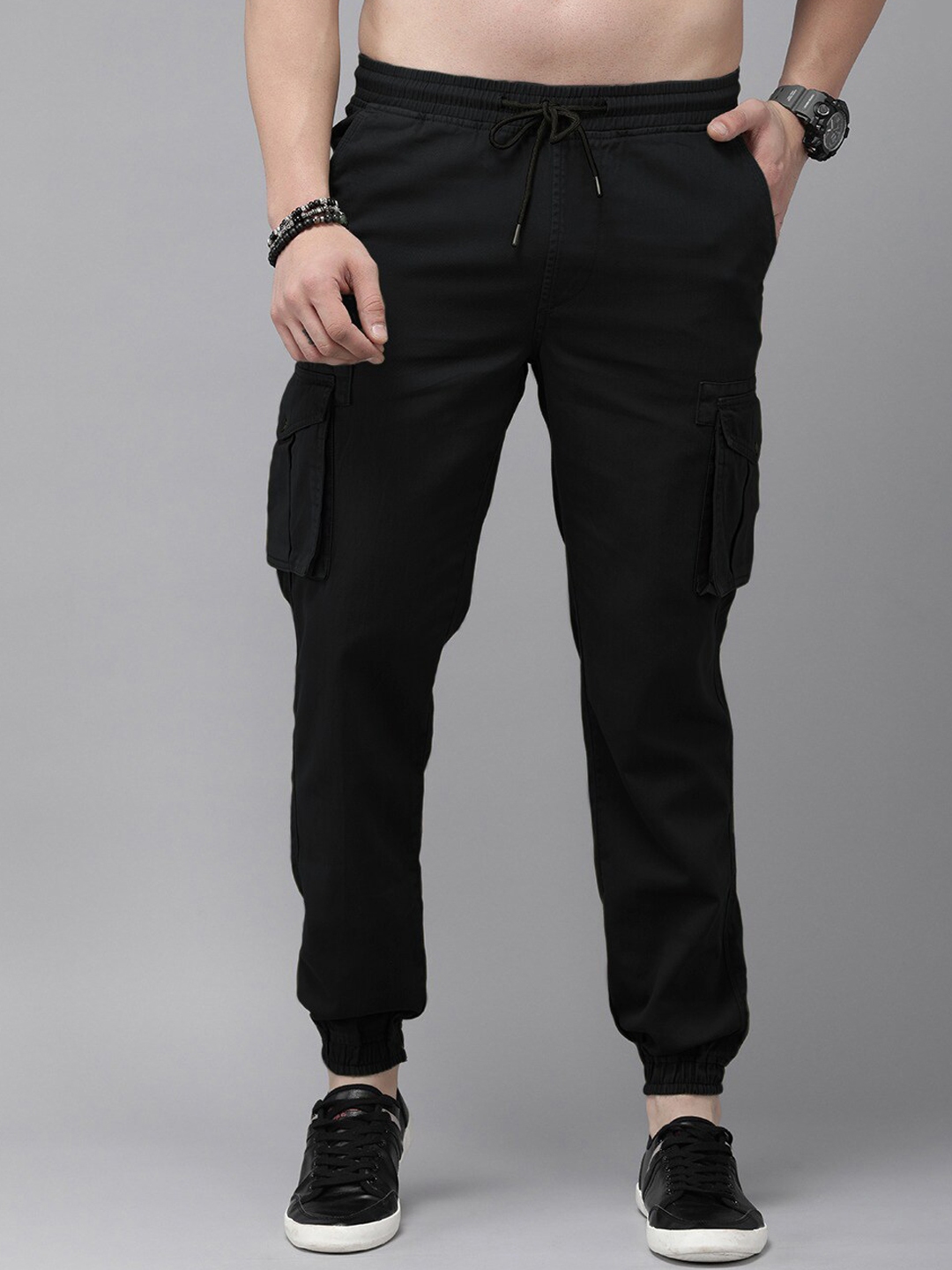 Buy Roadster Men Black Regular Fit Pure Cotton Joggers - Trousers for ...