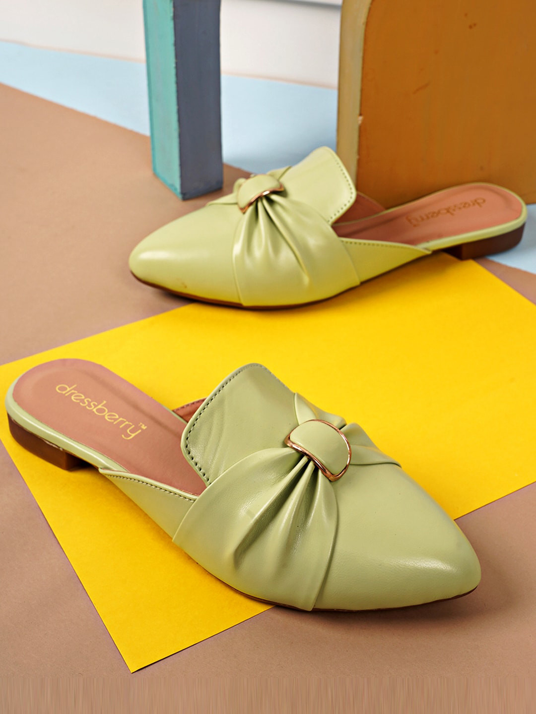 Buy DressBerry Women Lime Green Pointed Toe Mules With Bows Flats Flats for Women 23423124