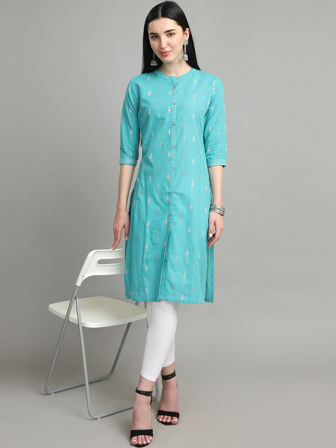 Buy Alena Woven Design Mandarin Collar Kurta Kurtas for Women