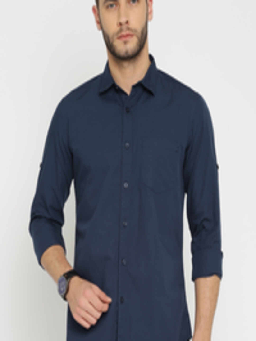 Buy HIGHLANDER Men Navy Blue Slim Fit Solid Casual Shirt - Shirts for ...