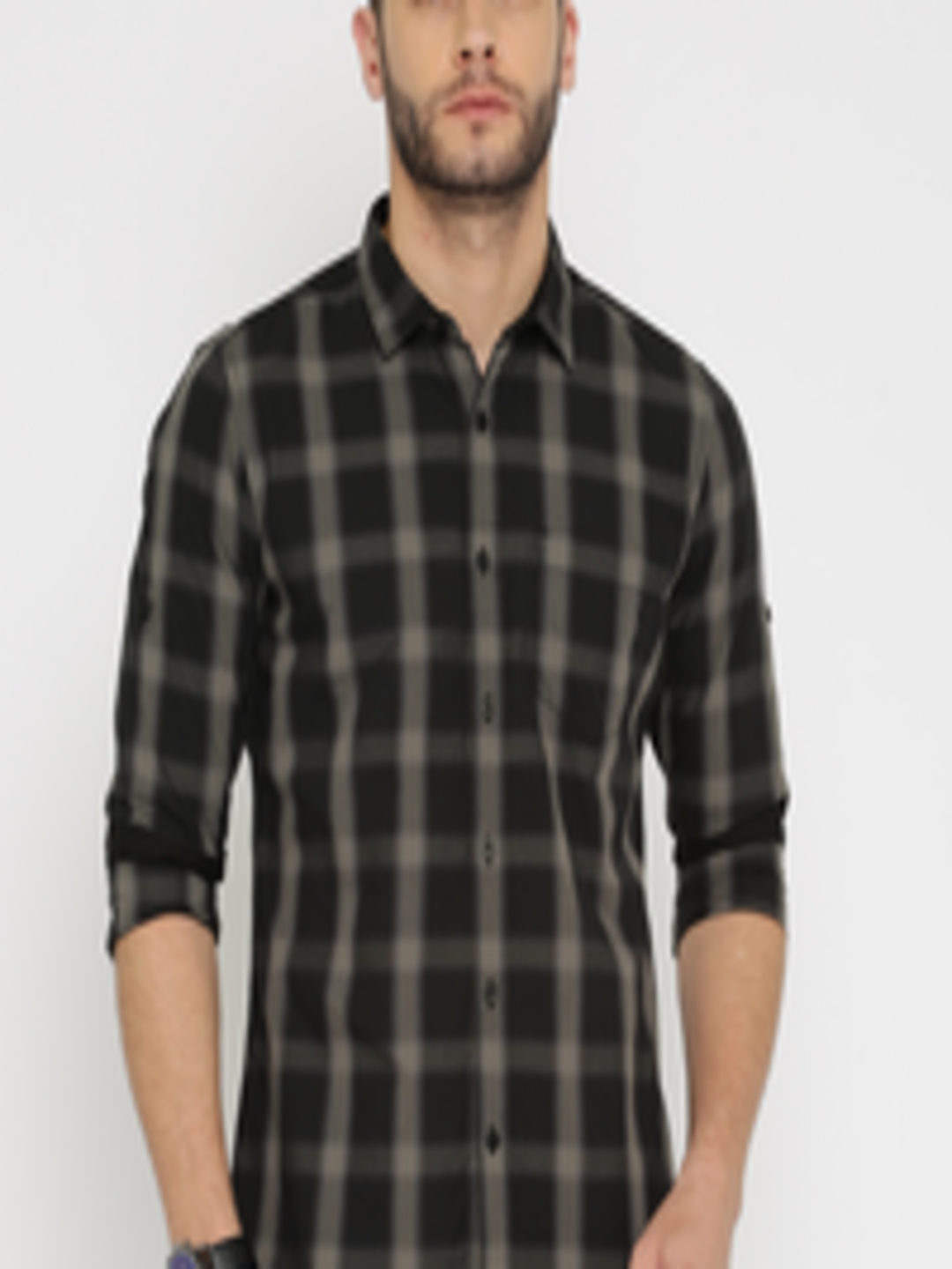 Buy HIGHLANDER Men Black & Grey Slim Fit Checked Casual Shirt - Shirts ...