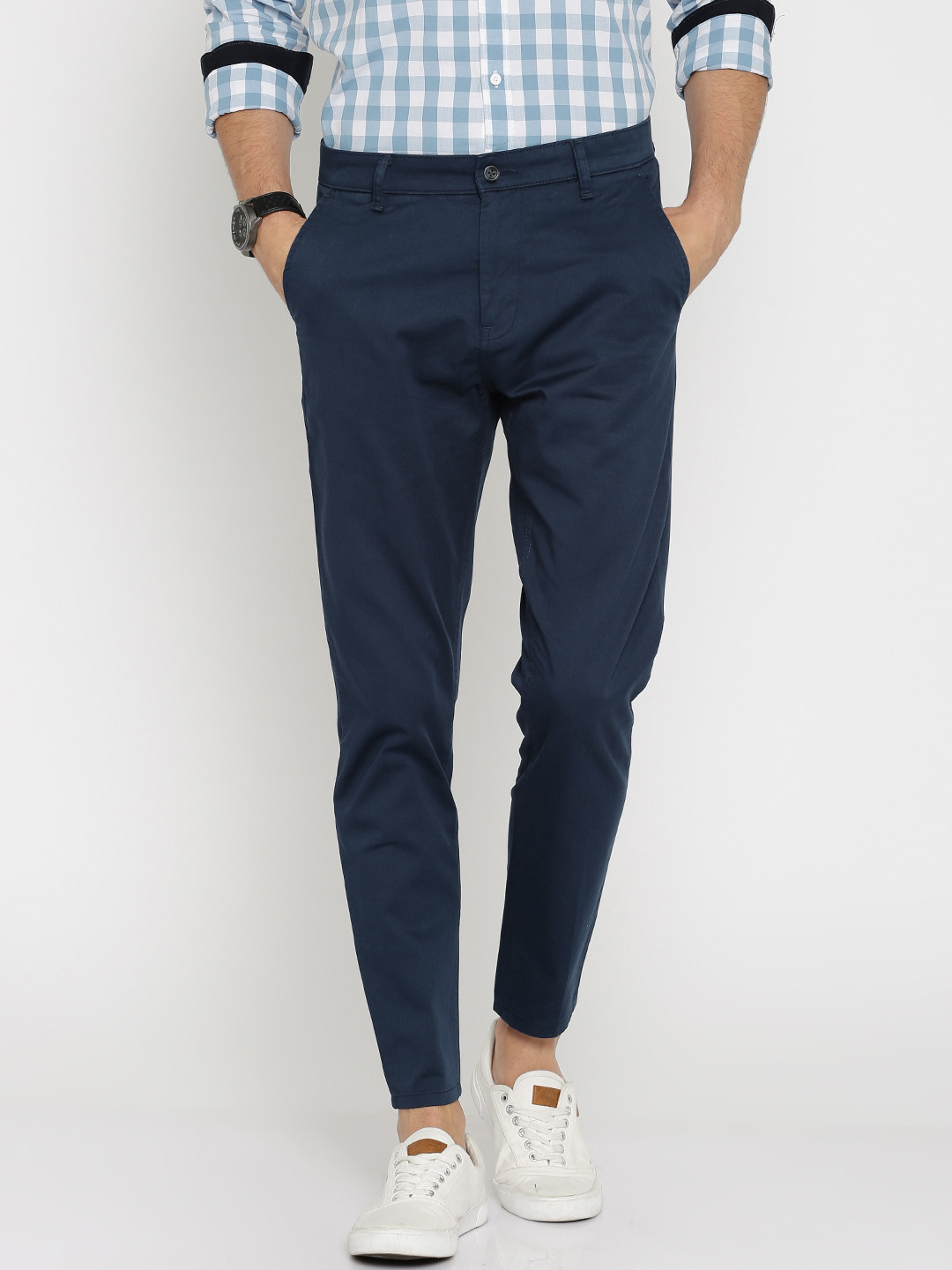 Buy HIGHLANDER Men Blue Slim Fit Solid Chinos - Trousers for Men ...