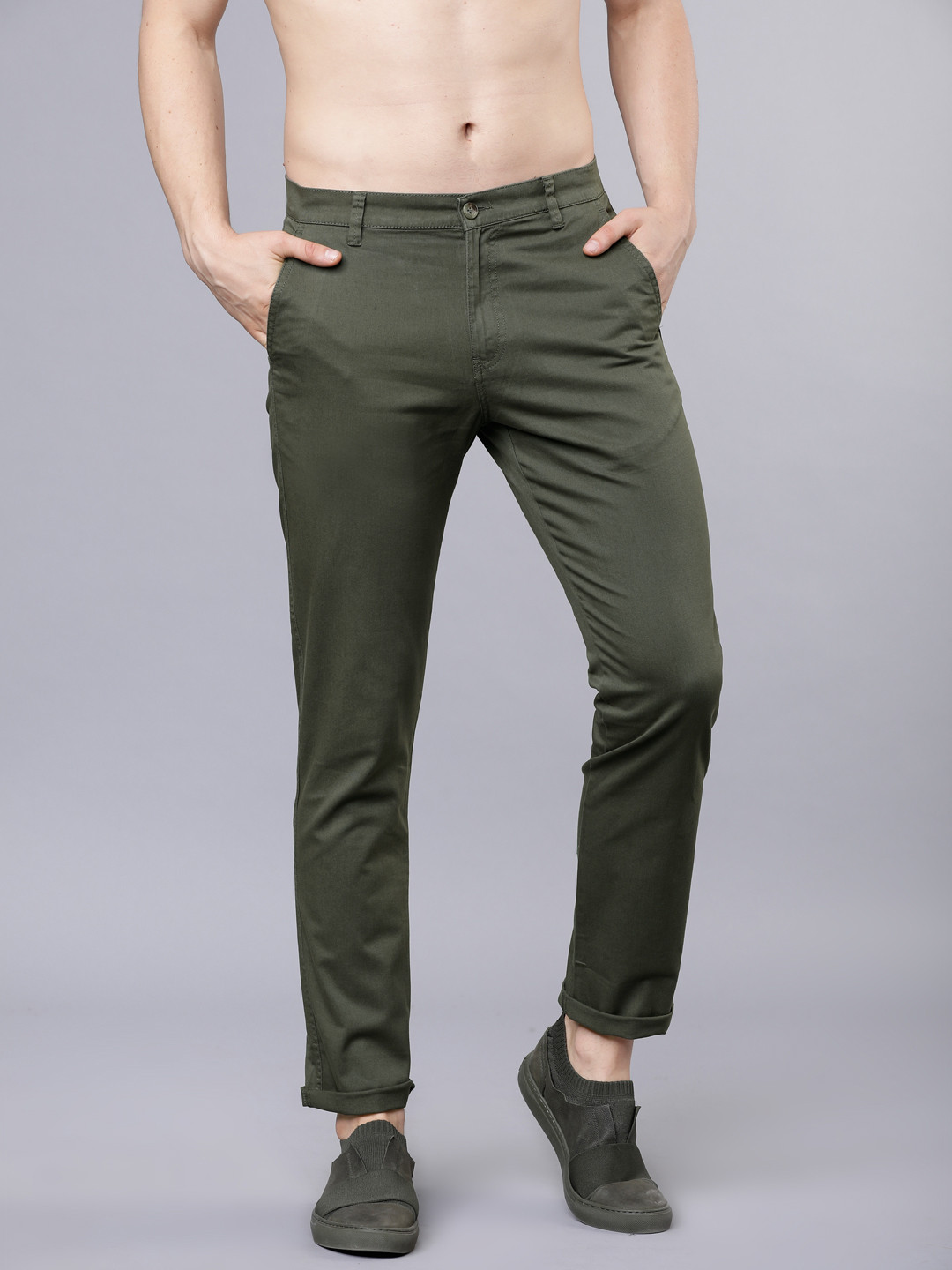 Buy HIGHLANDER Men Olive Green Slim Fit Chinos - Trousers for Men ...