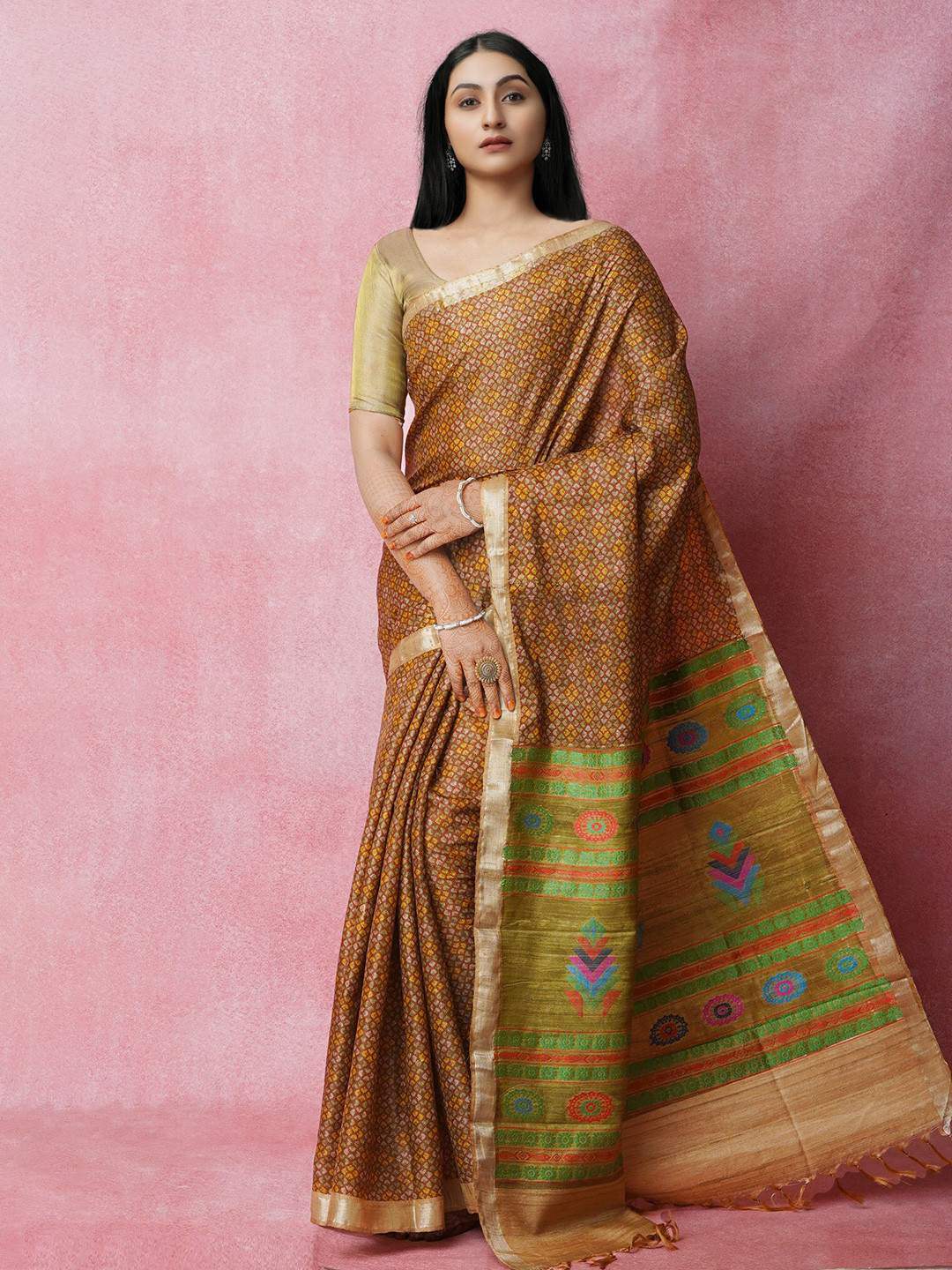 Buy Unnati Silks Ethnic Motifs Zari Jute Silk Tussar Saree Sarees for