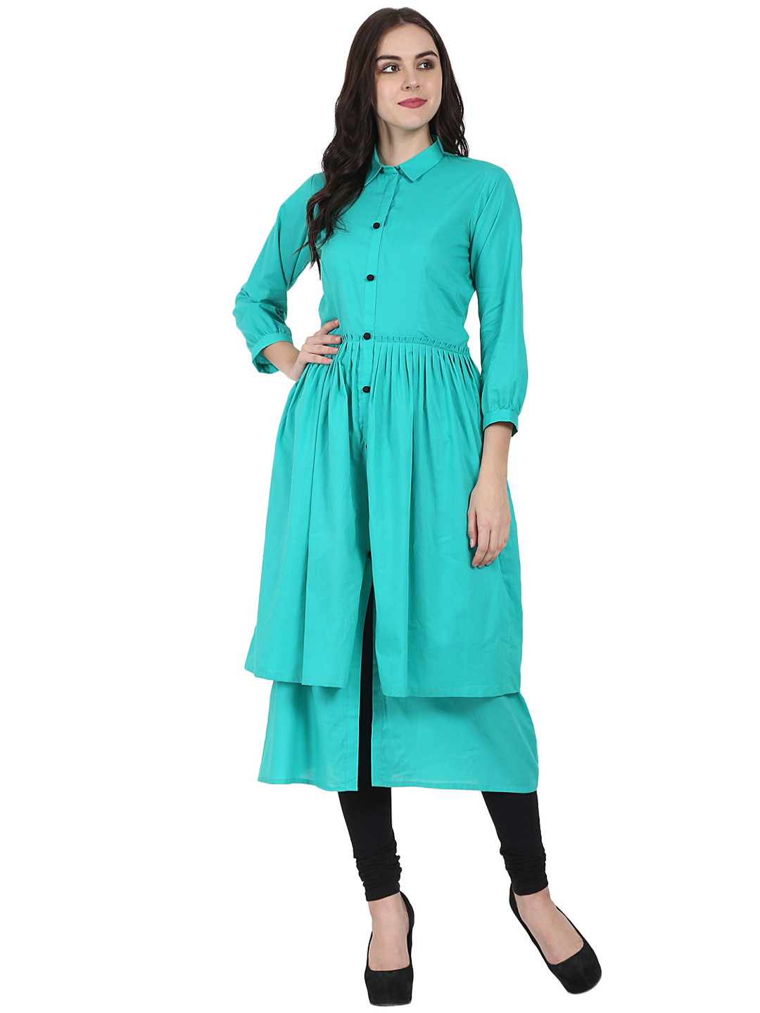 Women's Sea Green Floral A Line Kurta Set