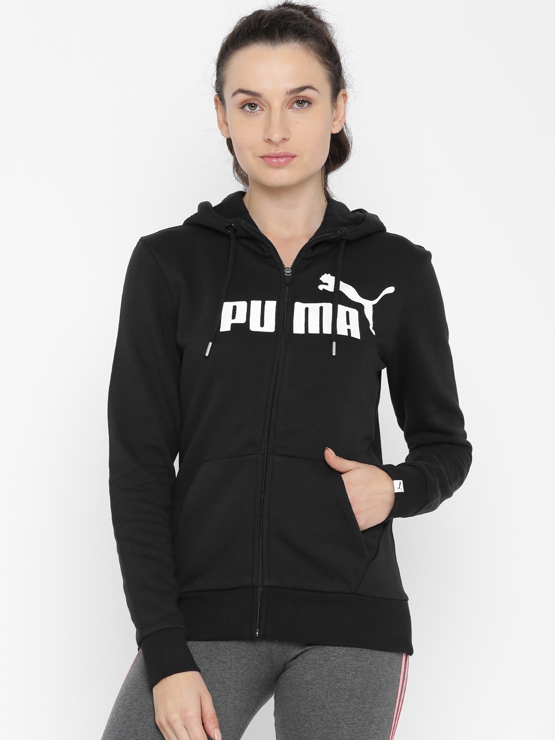 Buy Puma Women Black Printed ESS Logo FZ Sporty Jacket - Jackets for ...