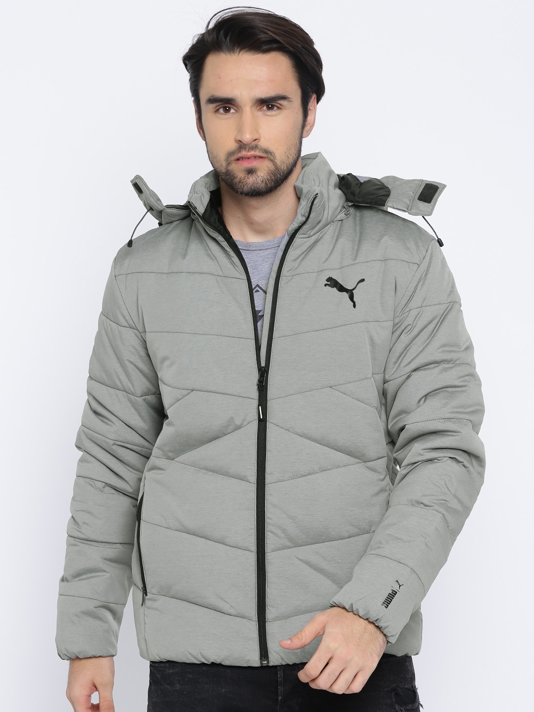 Buy Puma Men Grey Solid NLA Hooded Padded Jacket - Jackets for Men ...