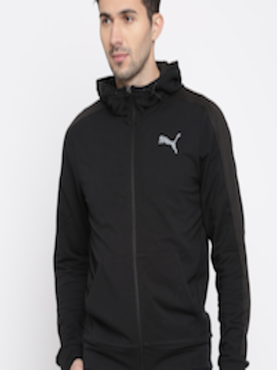 Buy Puma Men Black Solid StretchLite FZ Hoody Sporty Jacket - Jackets ...