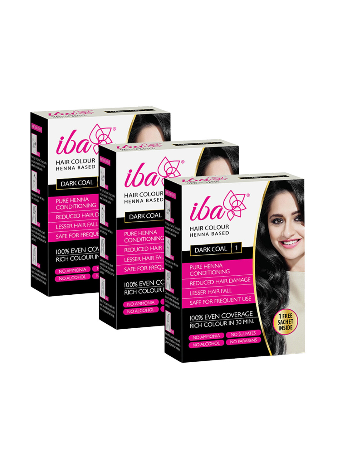 Buy Iba Set Of 3 Henna Based Powder Sachet Hair Colour 70 G Each Dark