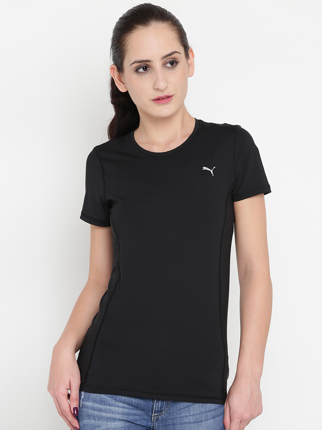 Buy Puma Women Black Essential Solid Round Neck T Shirt Tshirts for